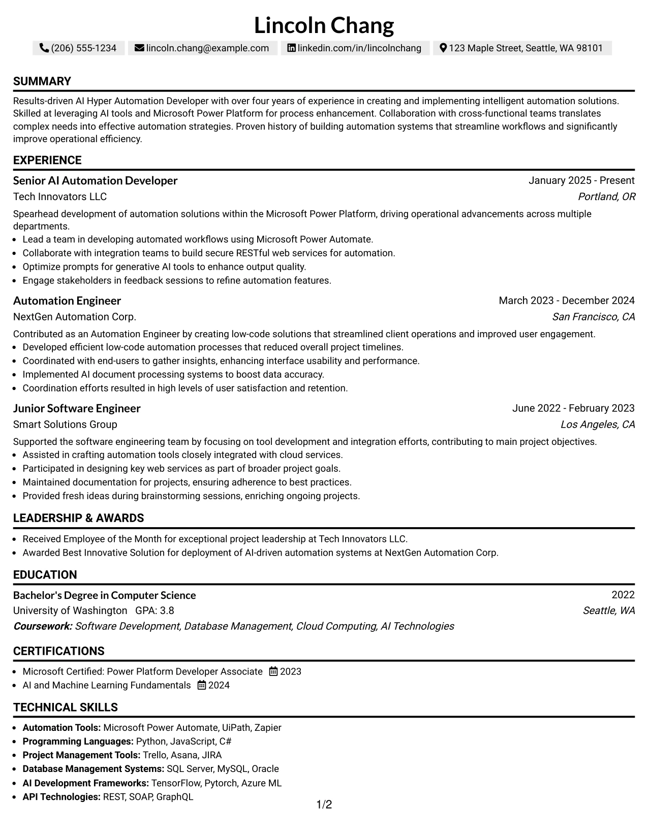 Resume Example Page 1