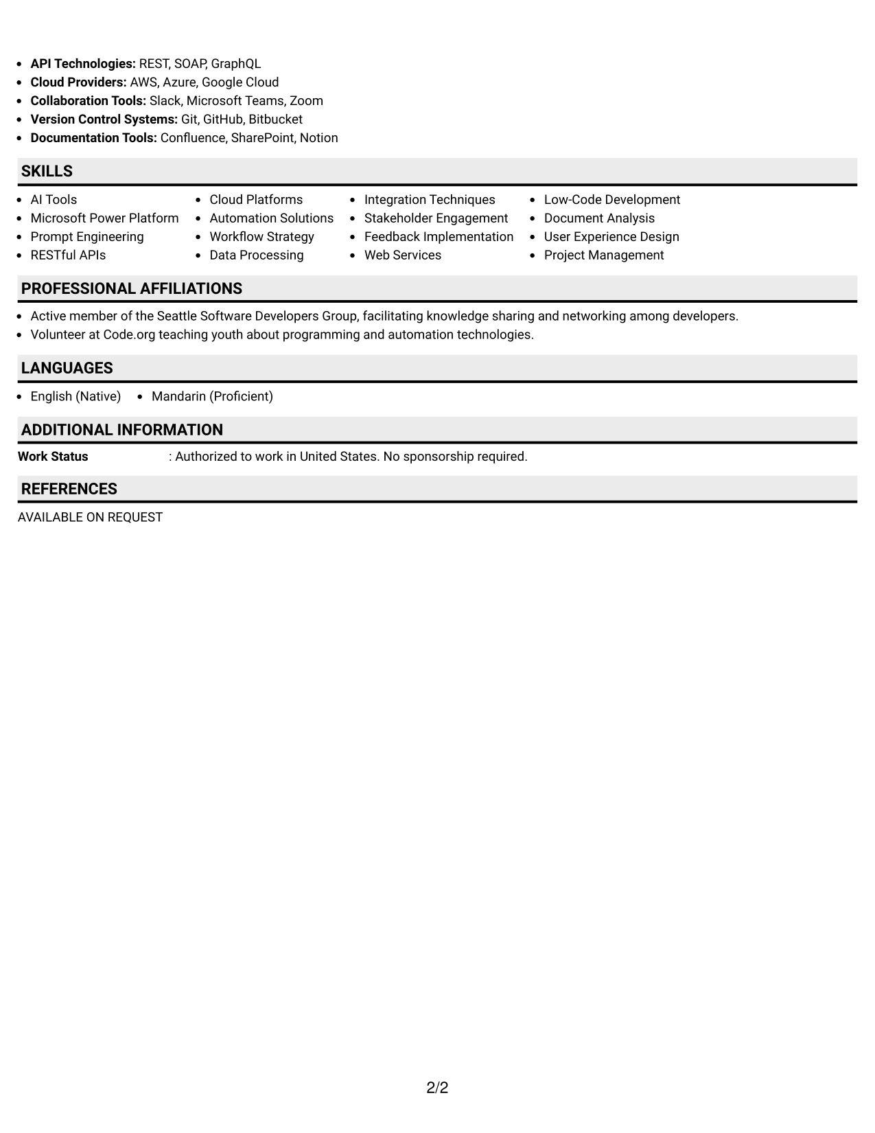 Resume Example Page 2