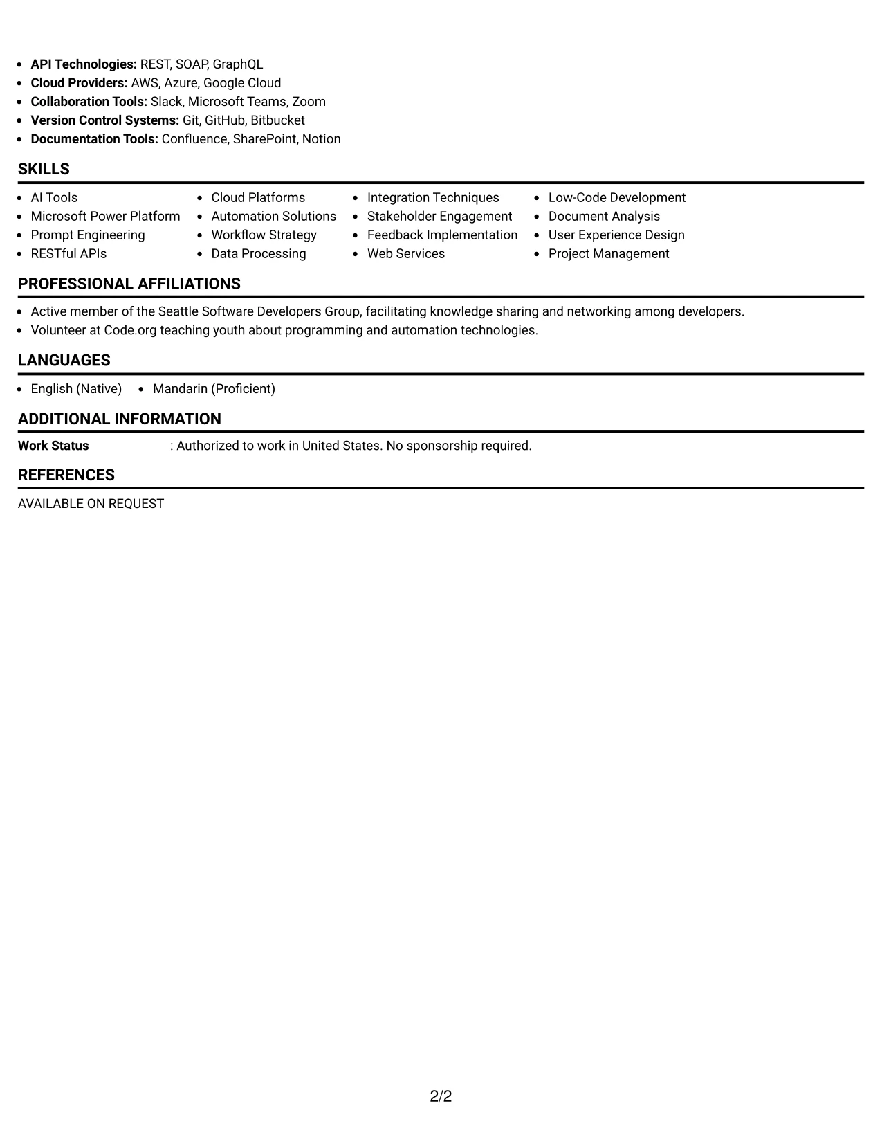 Resume Example Page 2