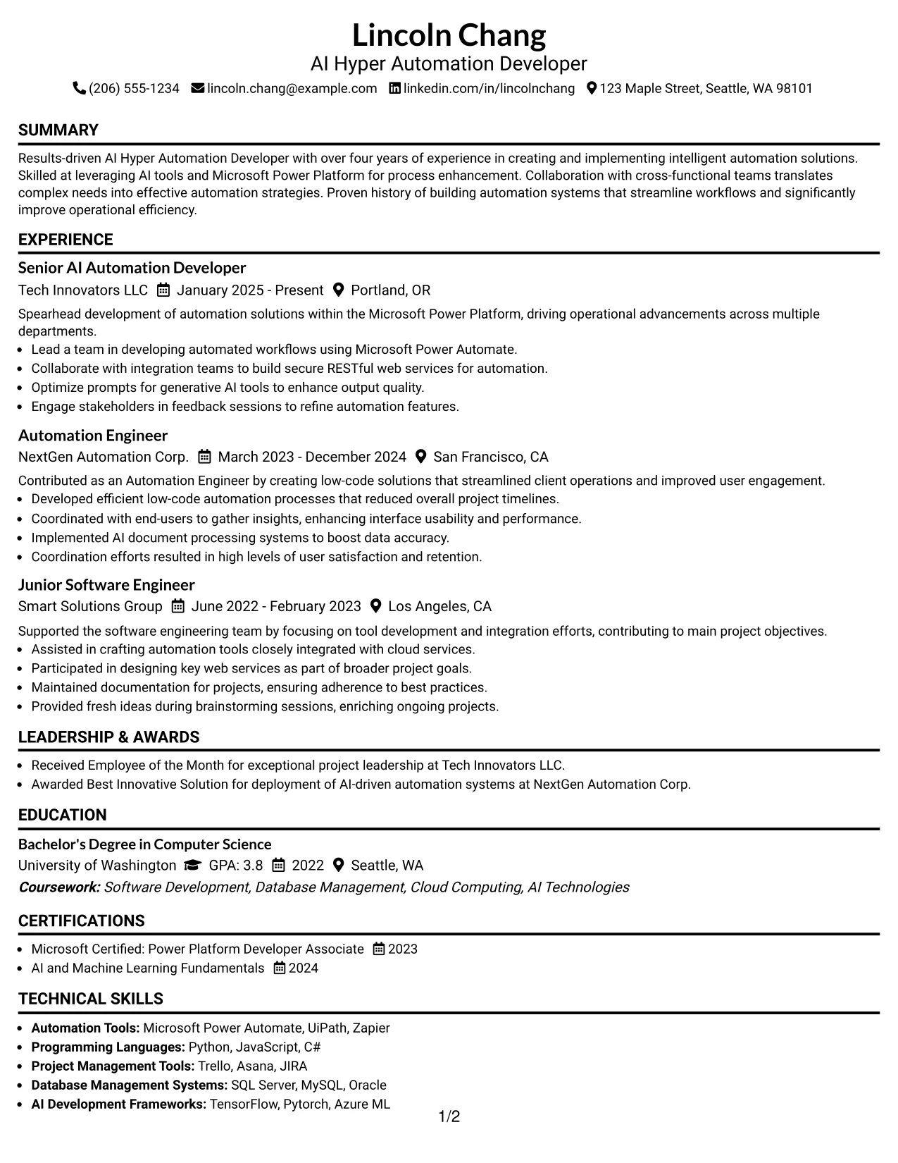 Resume Example Page 1