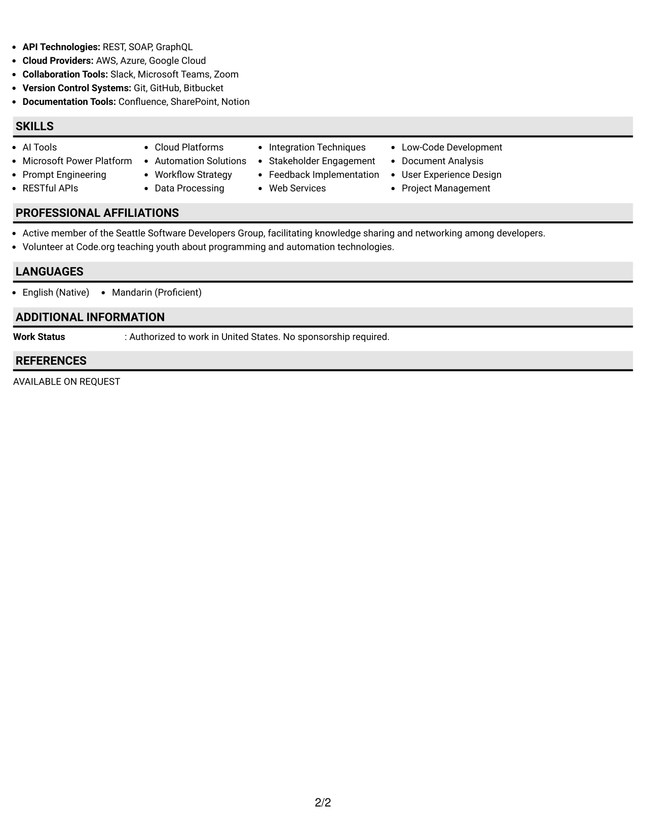 Resume Example Page 2