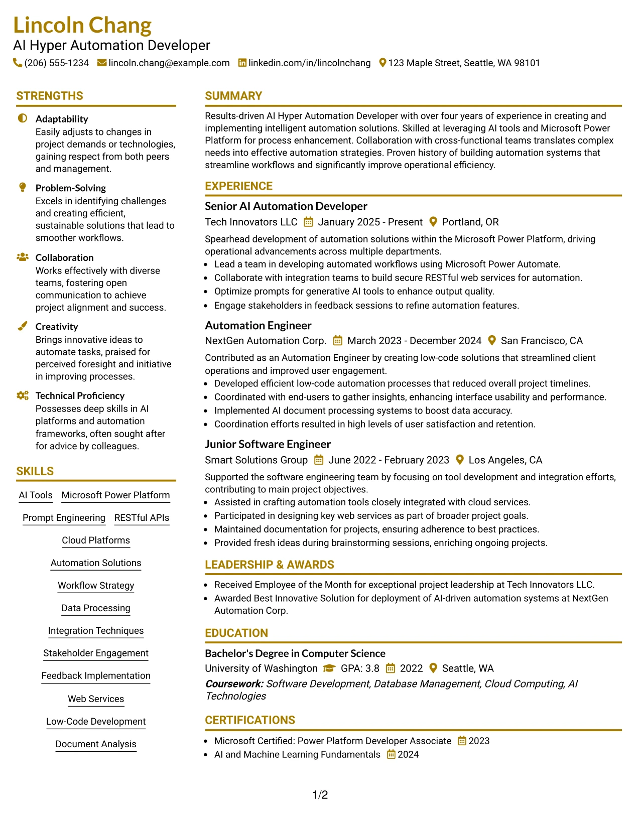 Resume Example Page 1