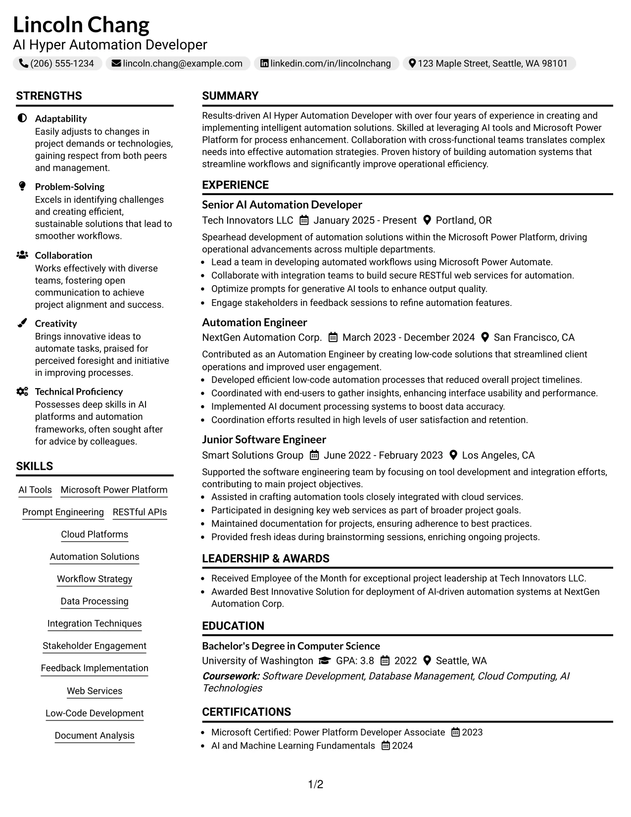Resume Example Page 1