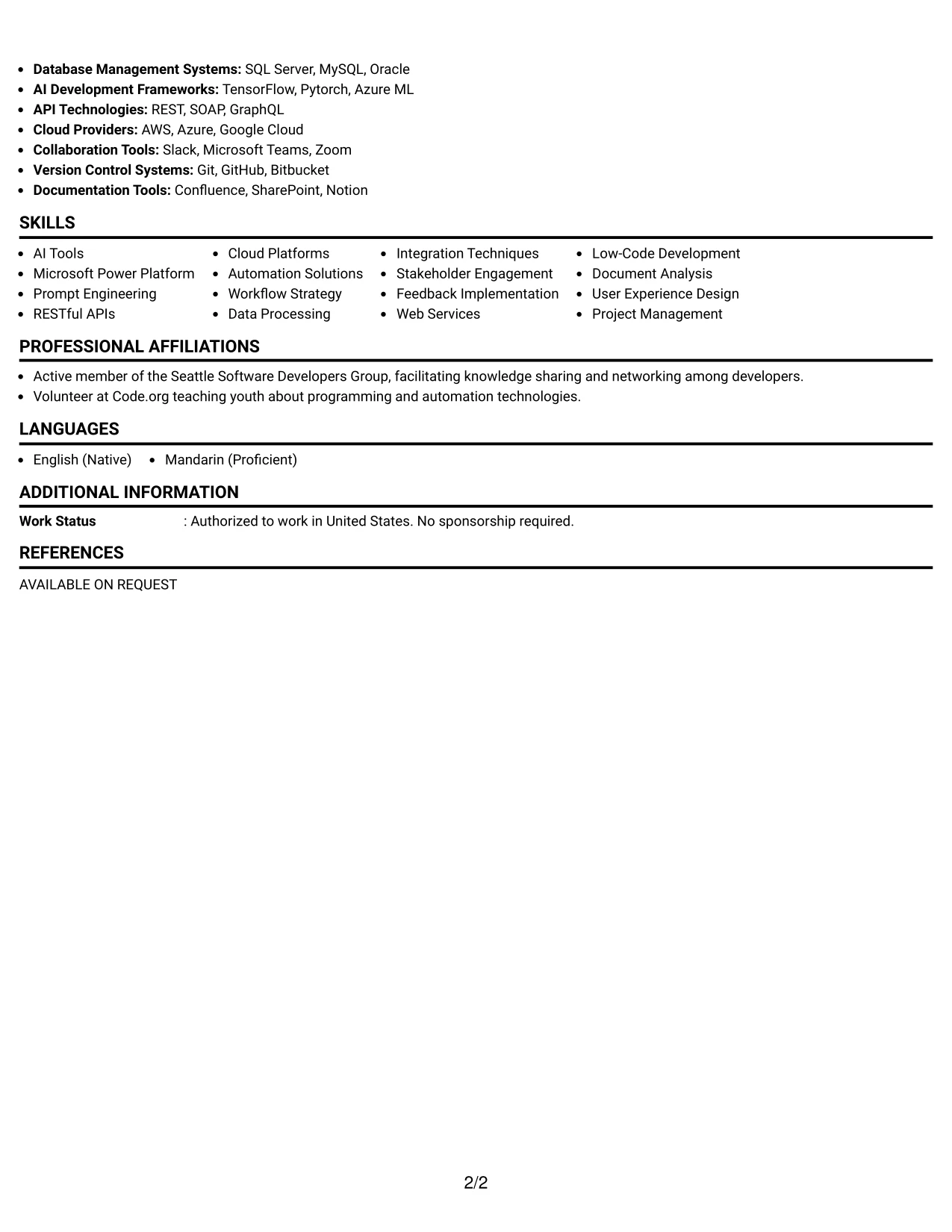 Resume Example Page 2