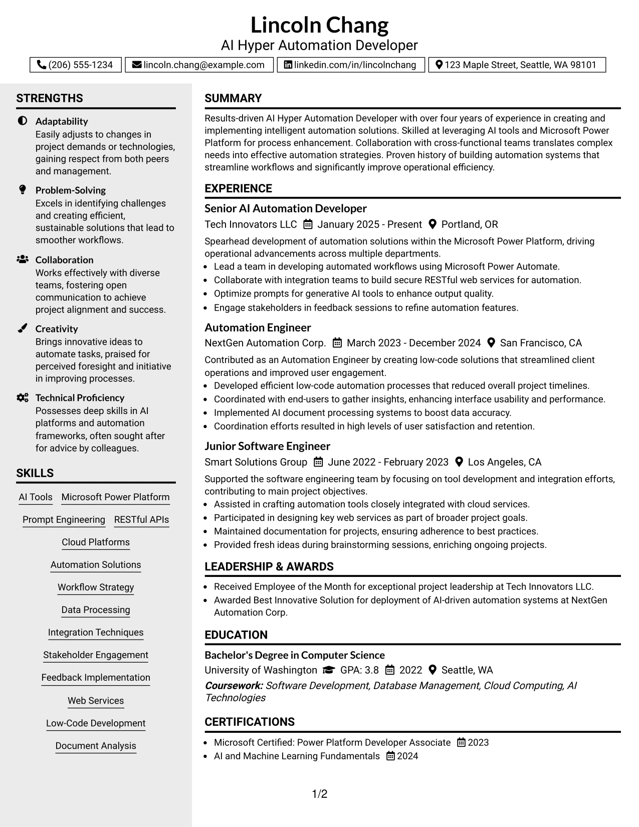 Resume Example Page 1