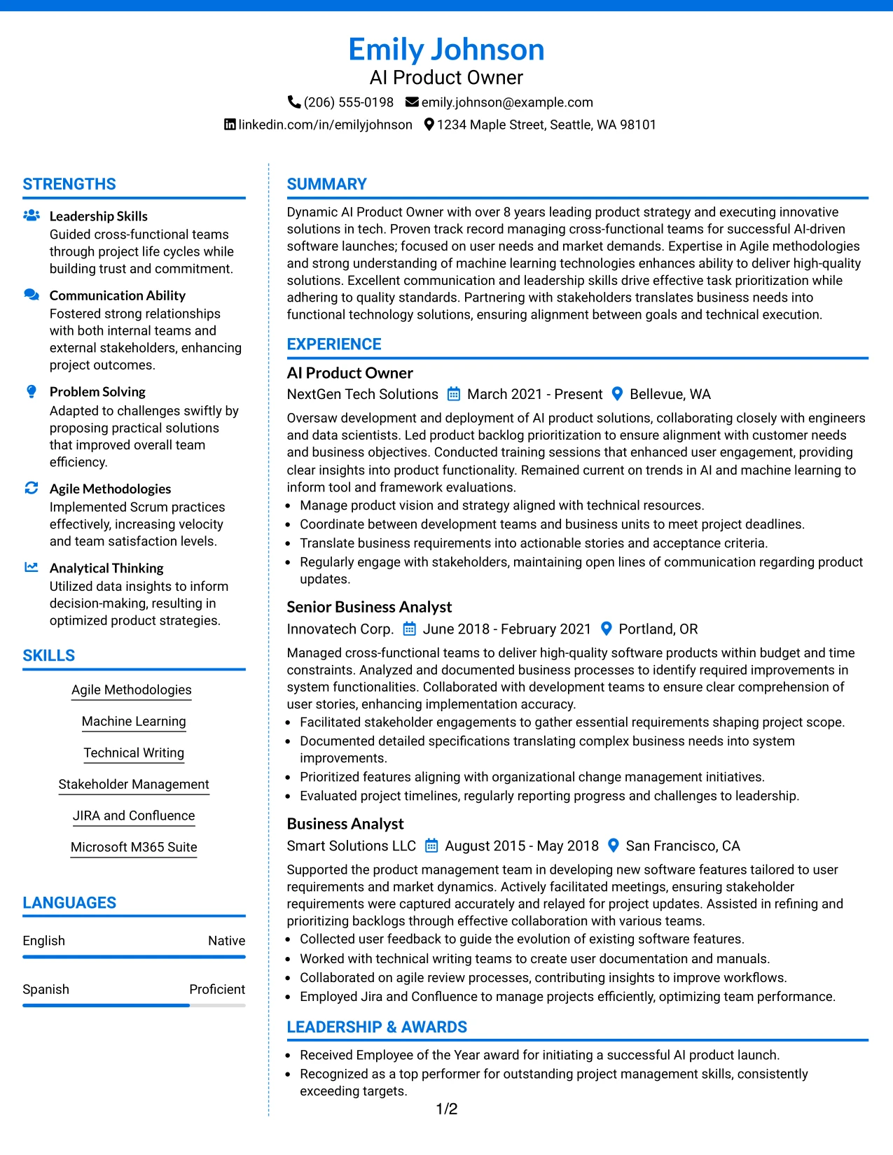Resume Example Page 1