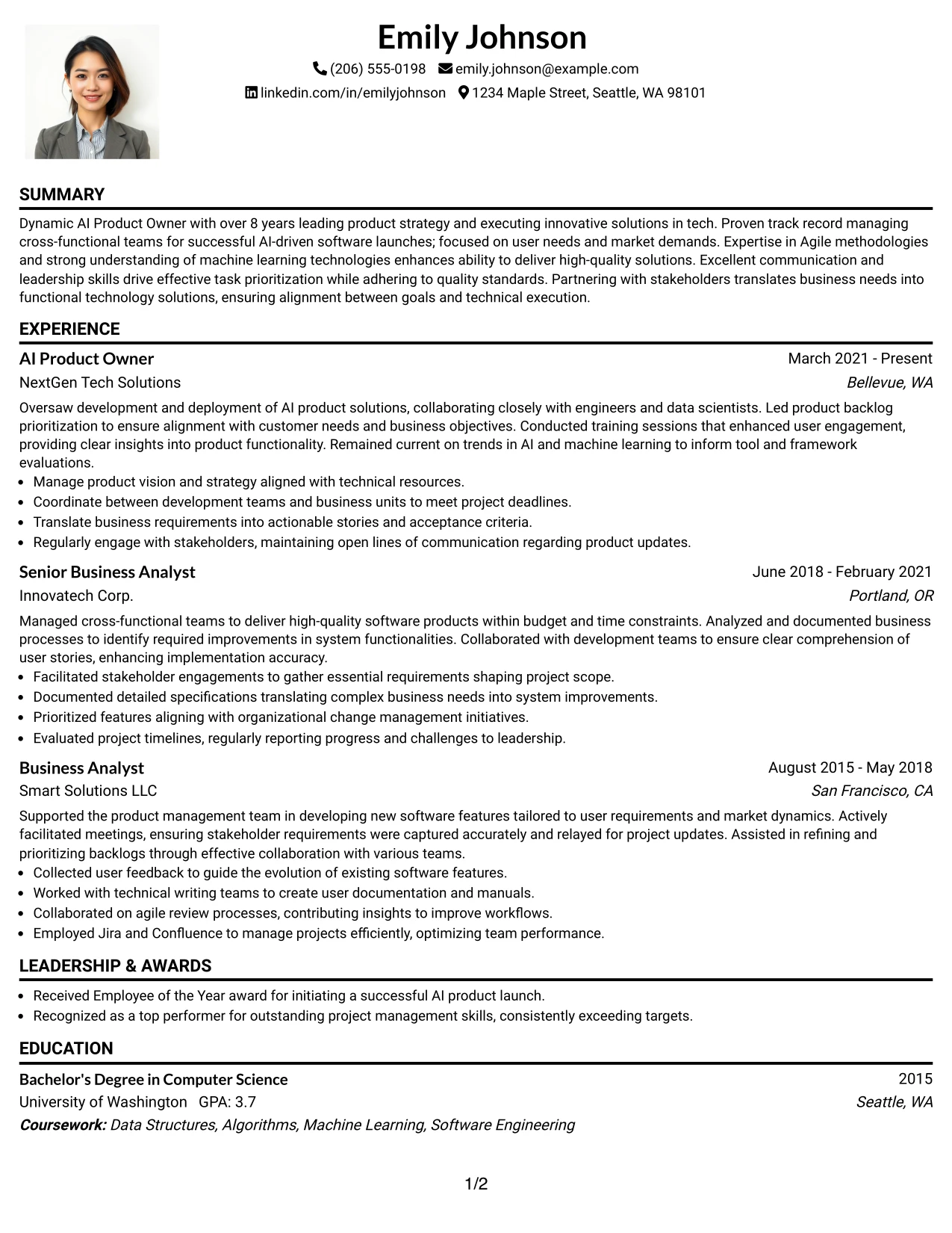 Resume Example Page 1