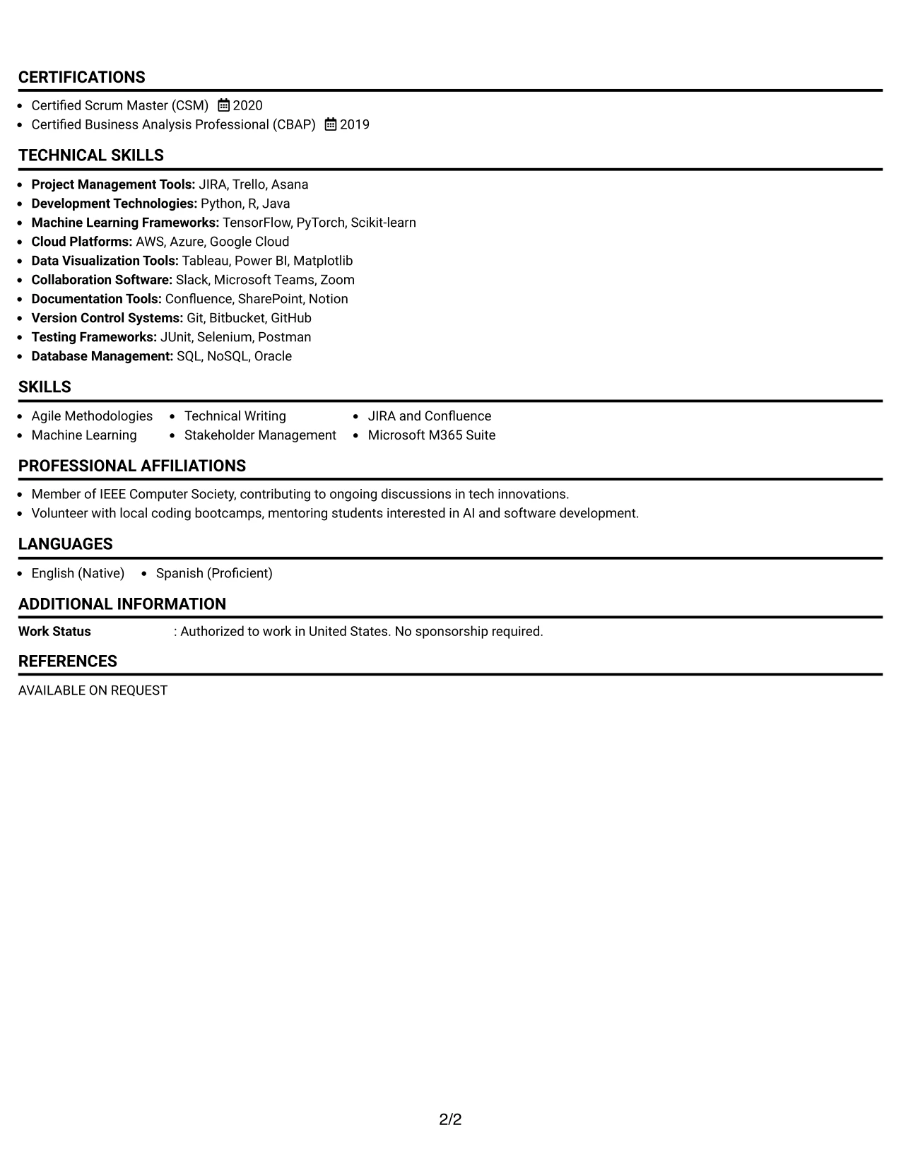 Resume Example Page 2