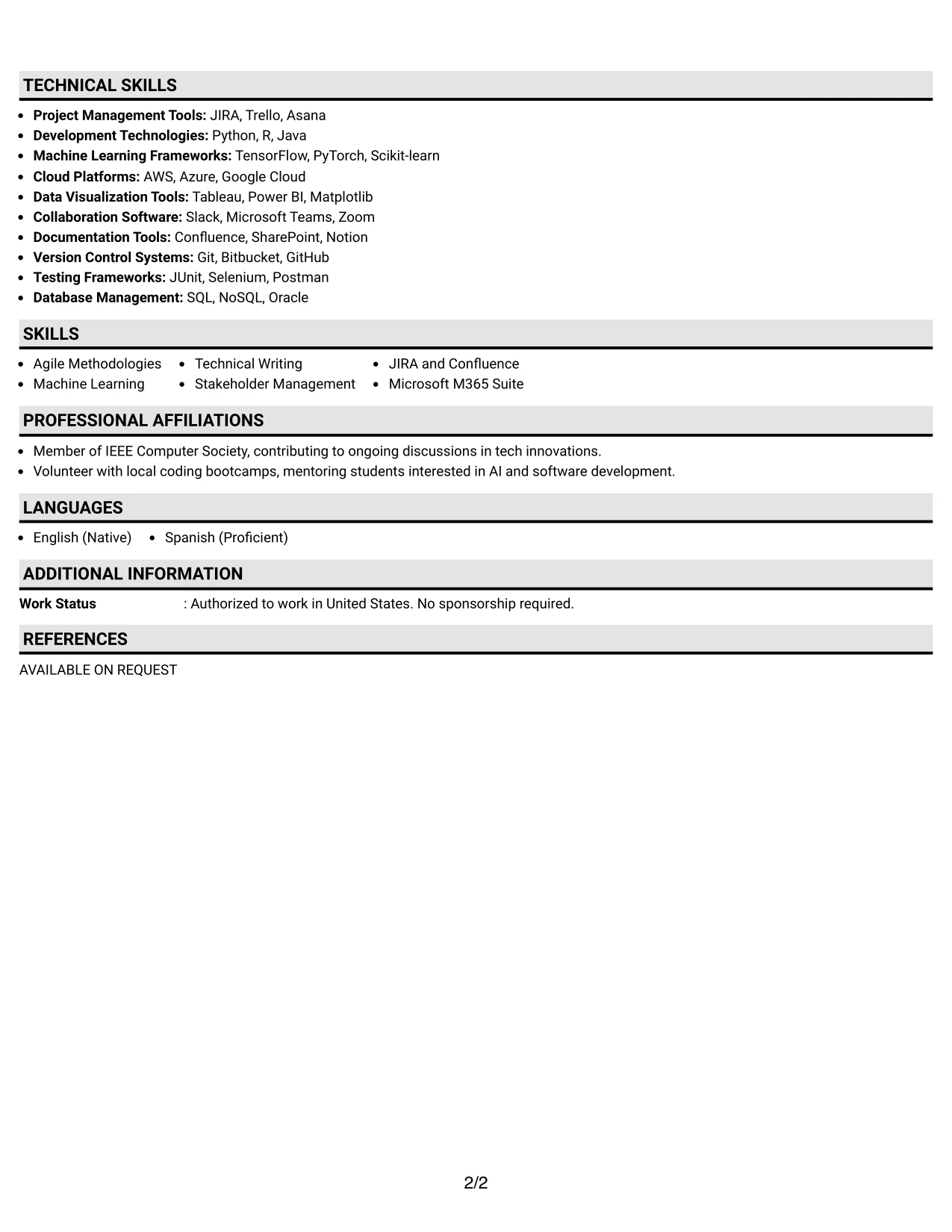 Resume Example Page 2