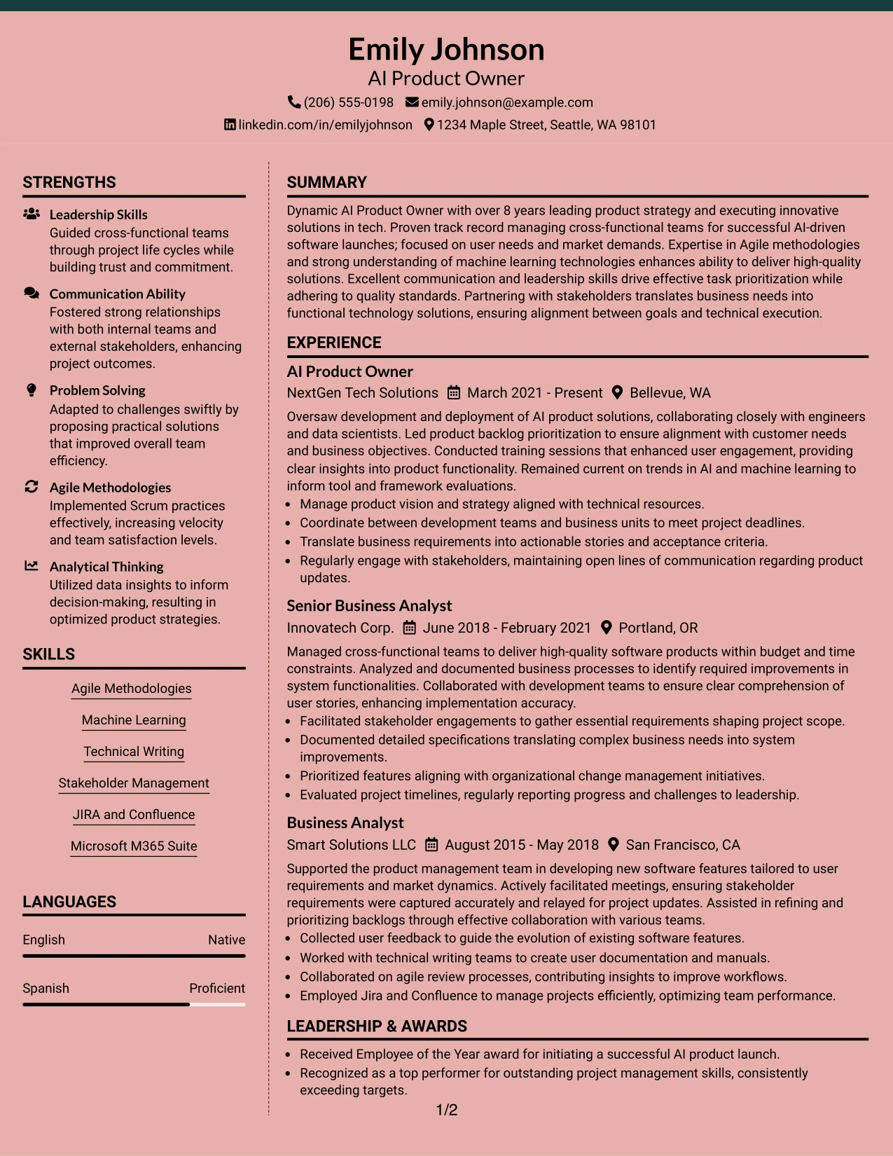 Resume Example Page 1