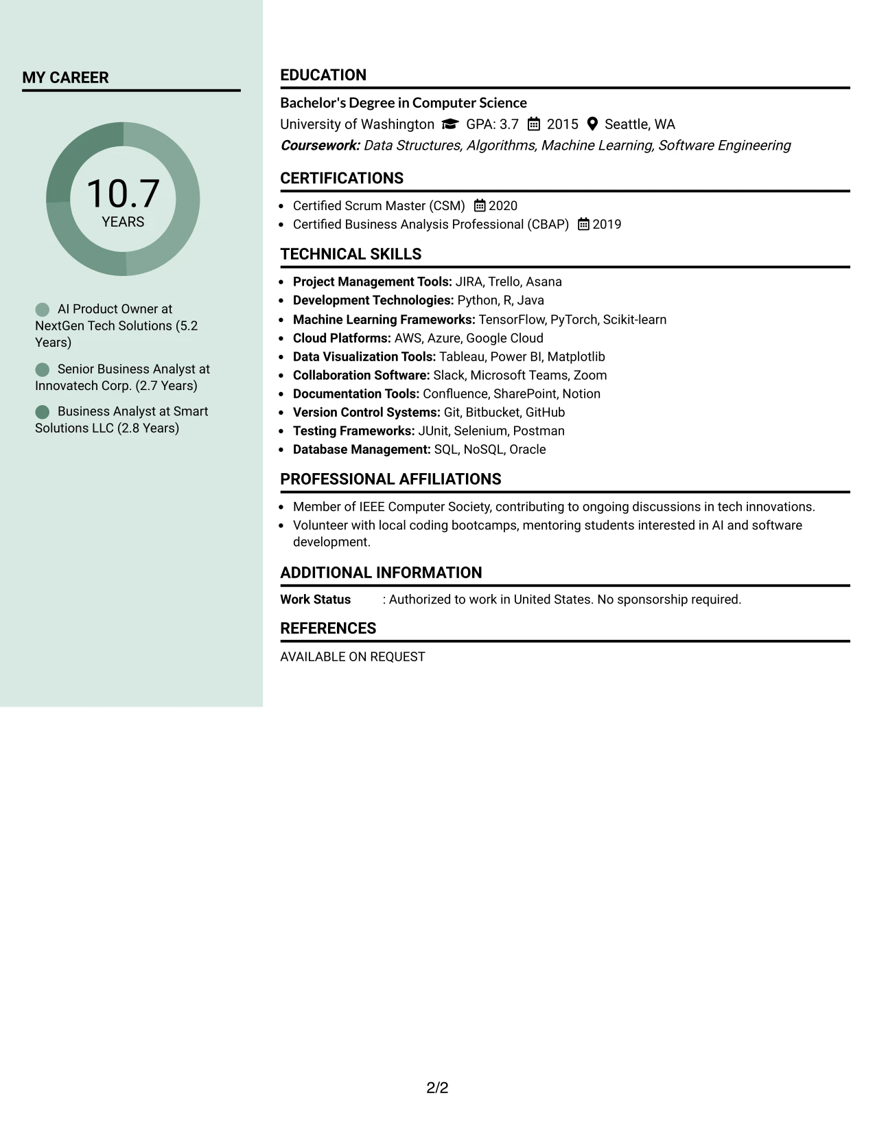 Resume Example Page 2