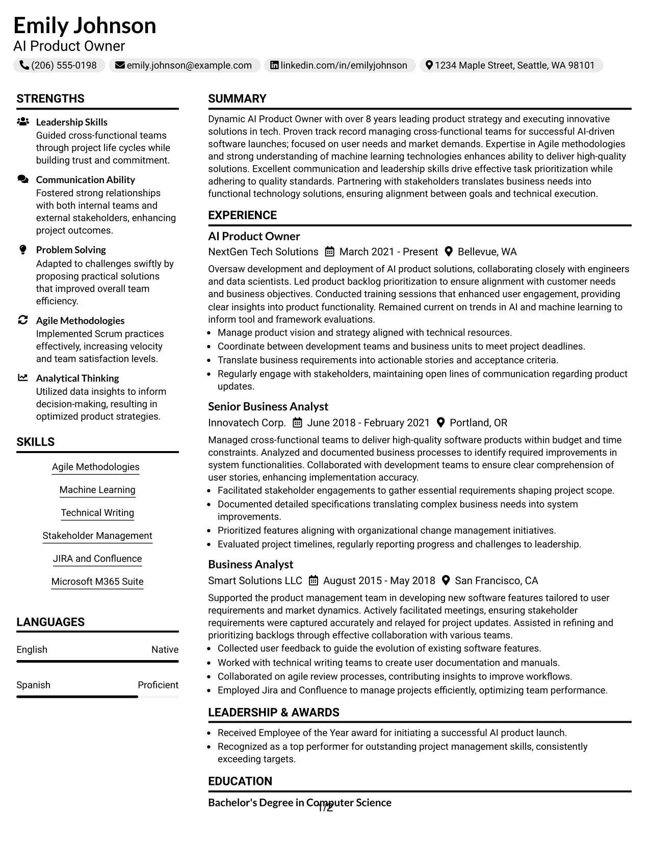 Resume Example Page 1