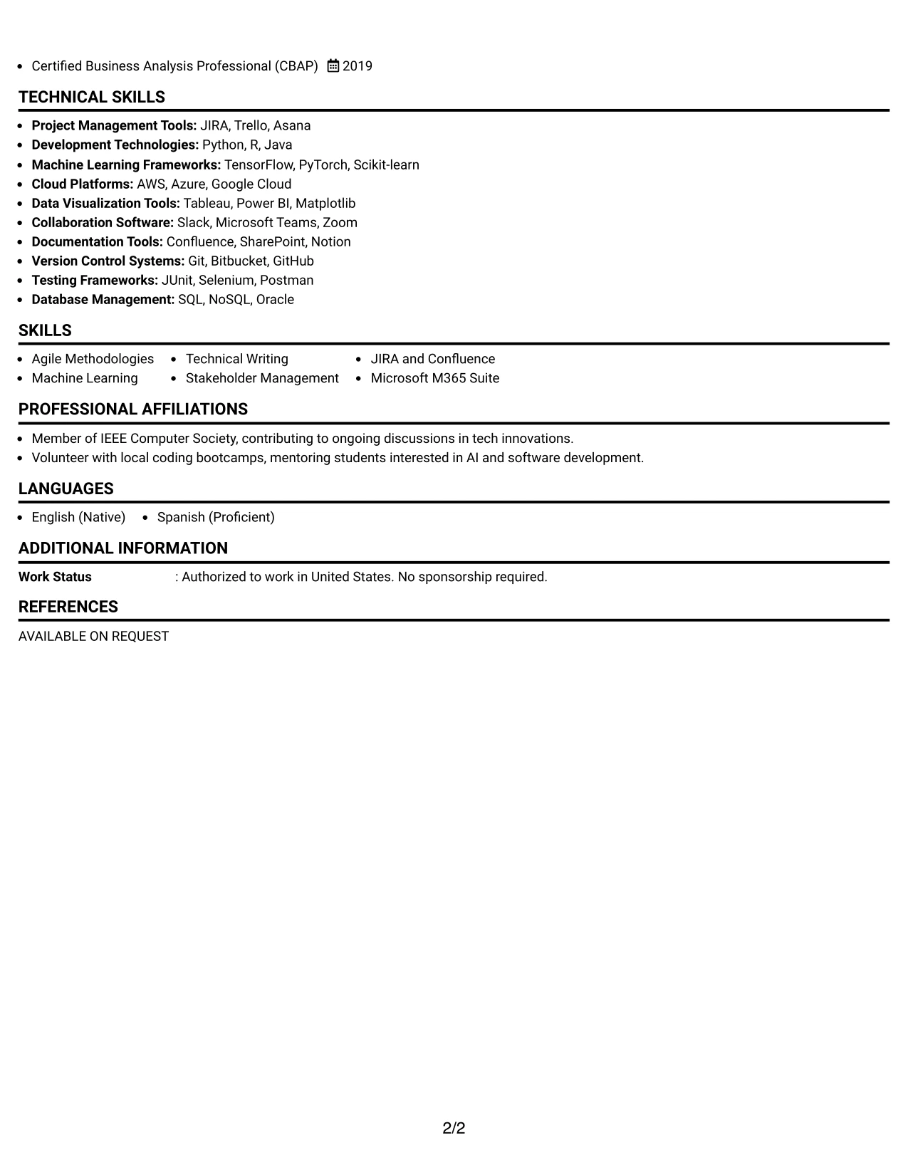 Resume Example Page 2