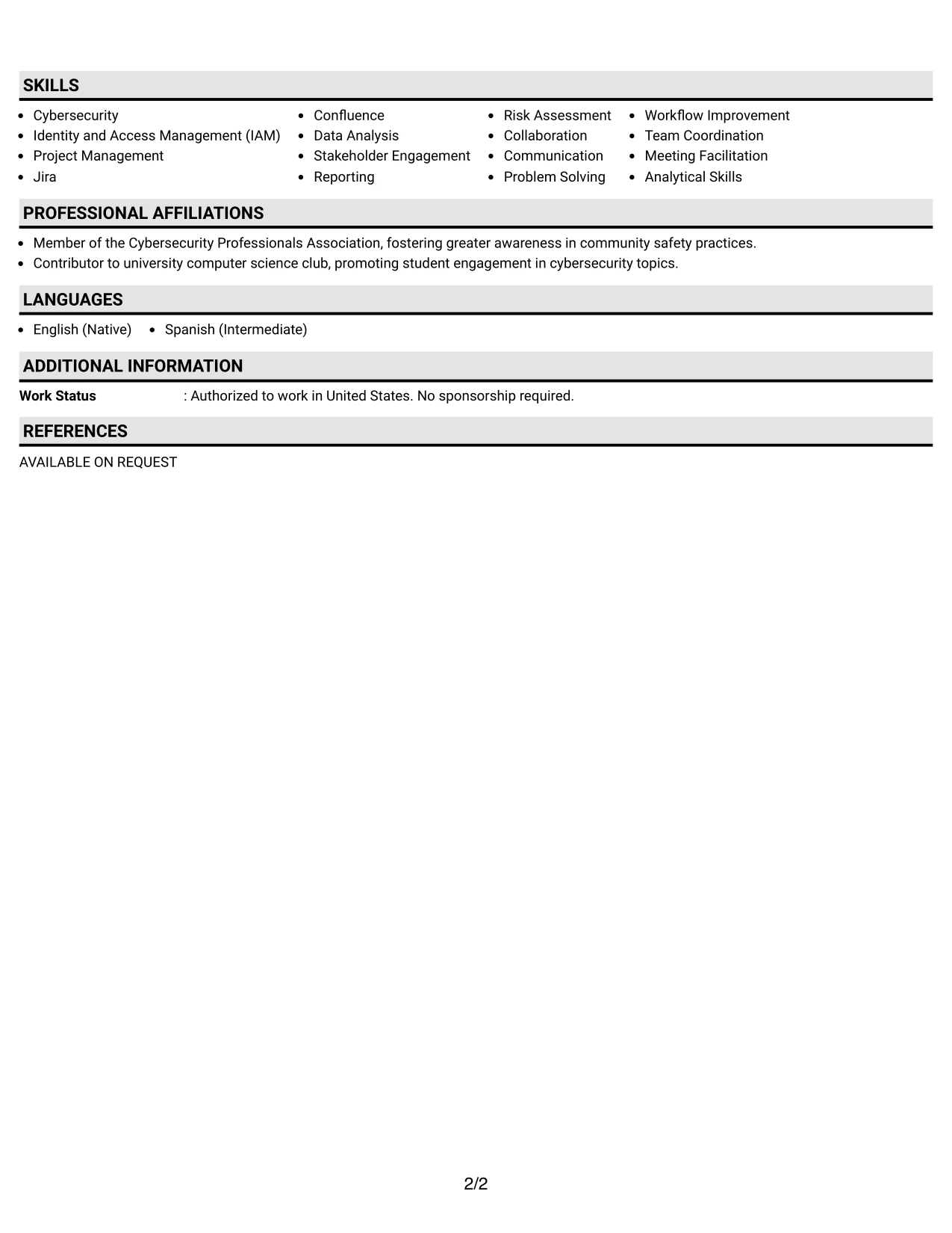 Resume Example Page 2