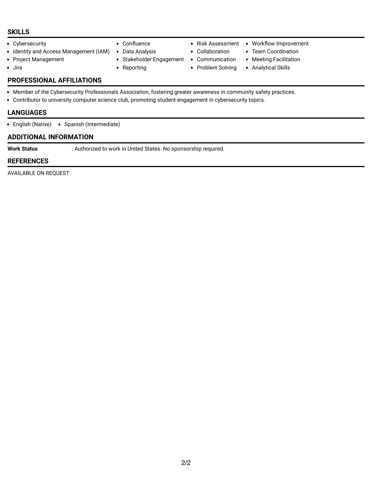 Resume Example Page 2