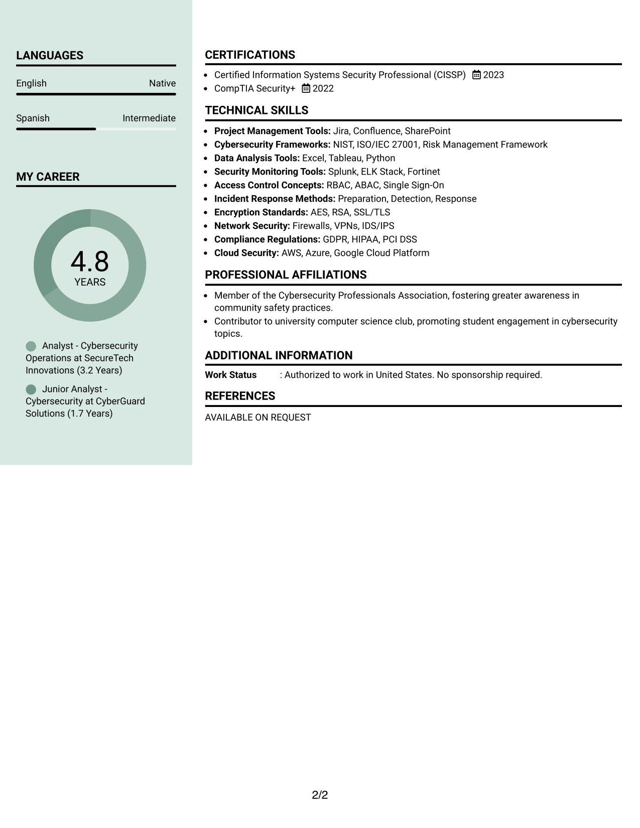 Resume Example Page 2
