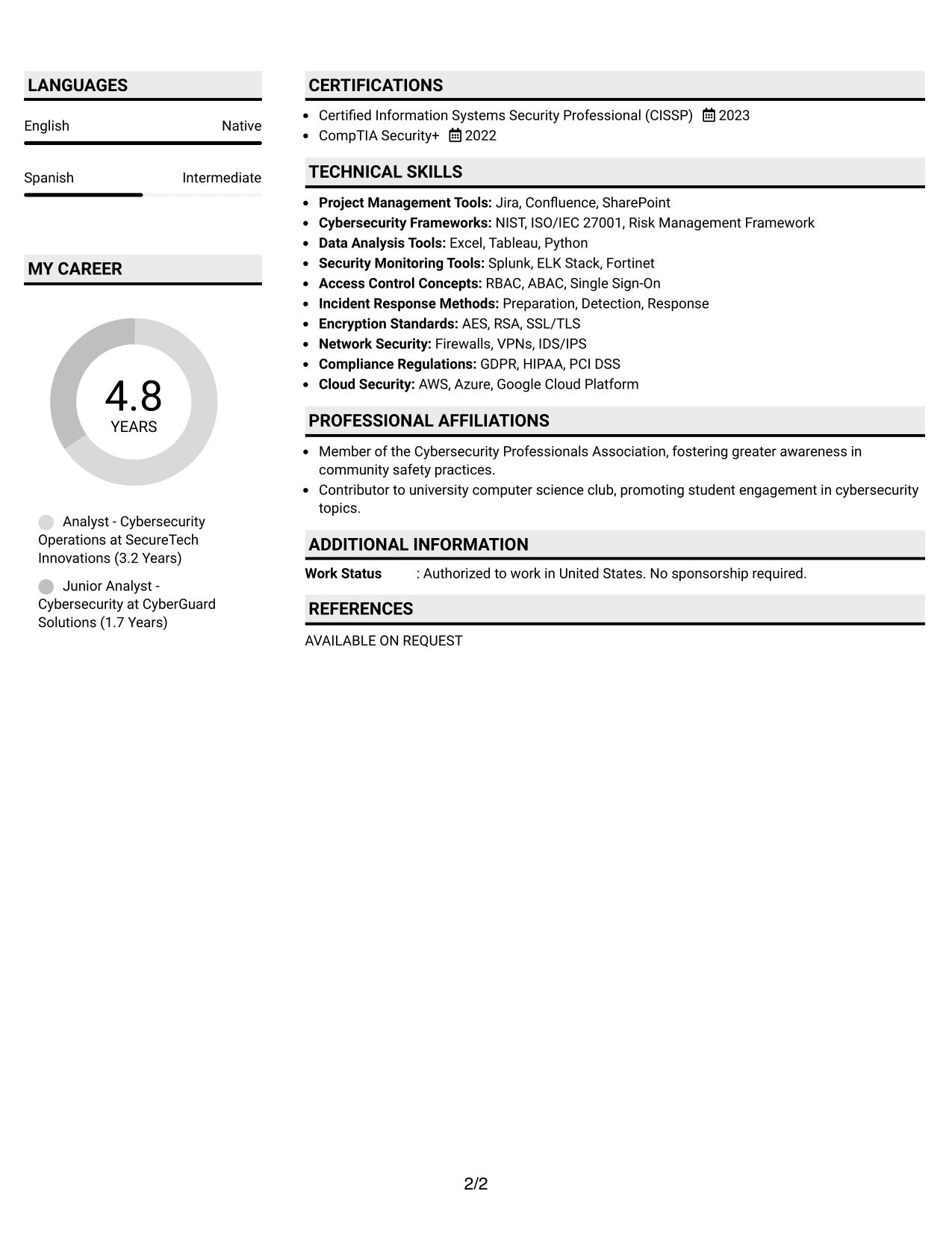 Resume Example Page 2