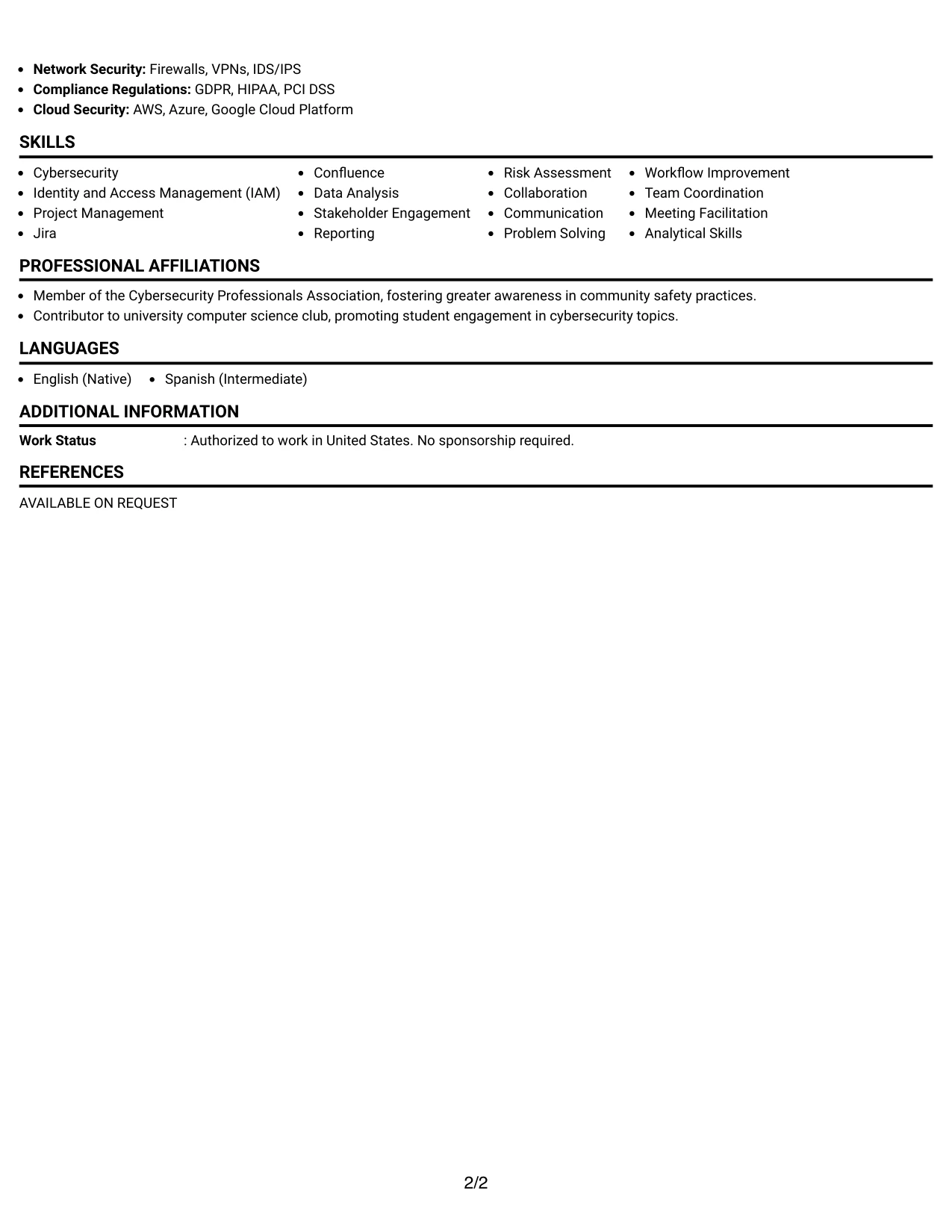 Resume Example Page 2