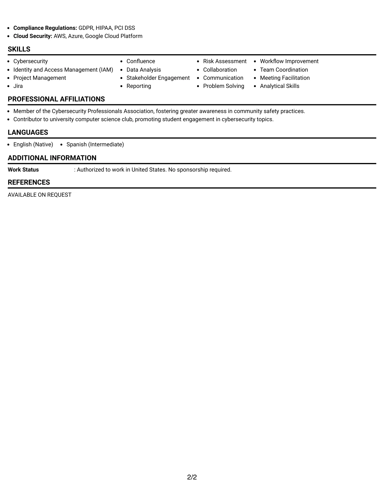 Resume Example Page 2