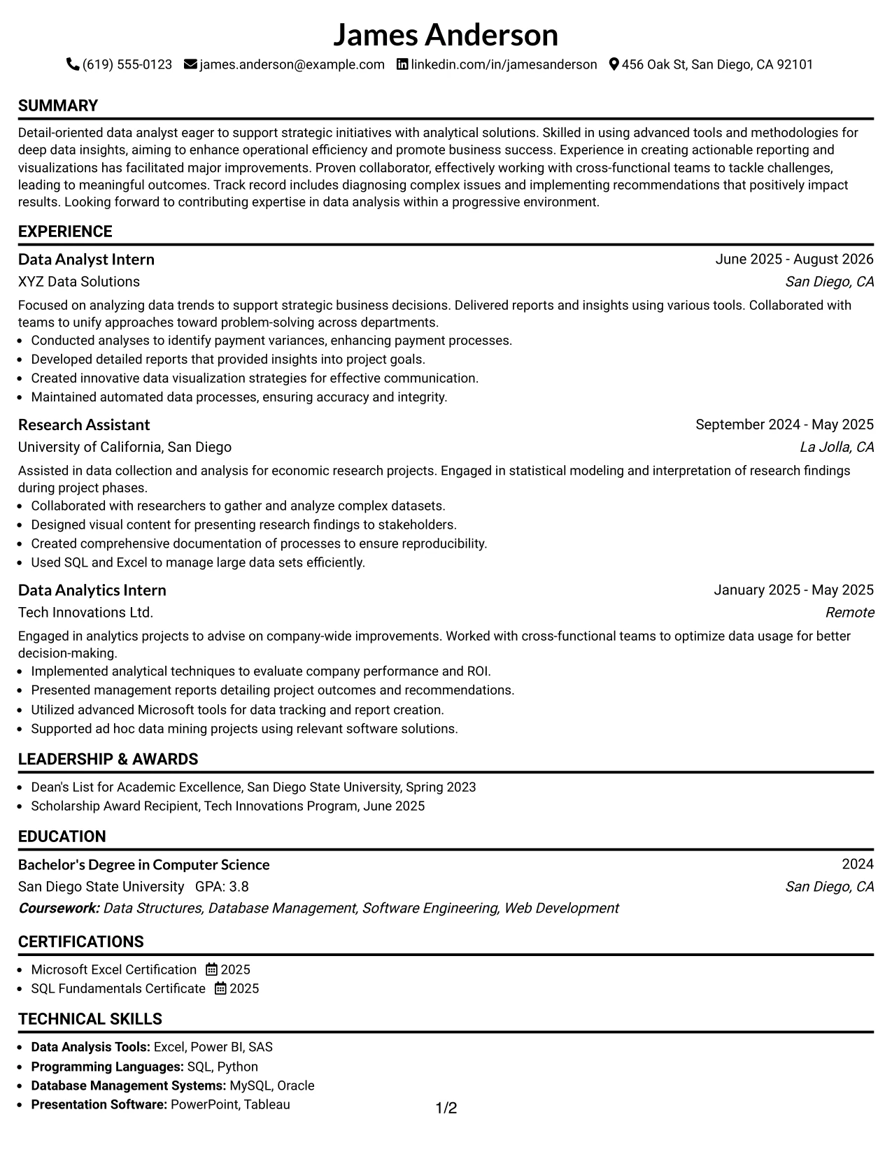 Resume Example Page 1