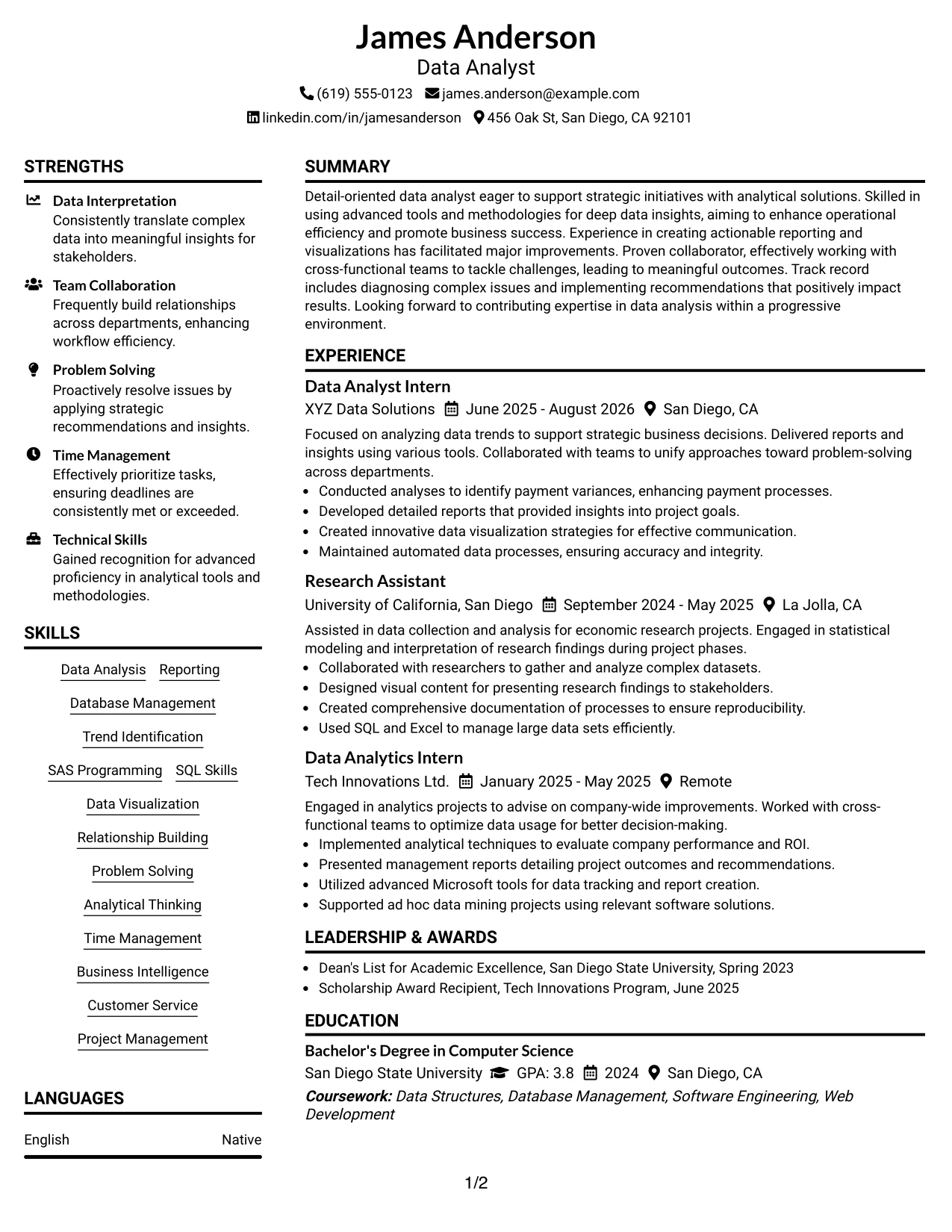 Resume Example Page 1