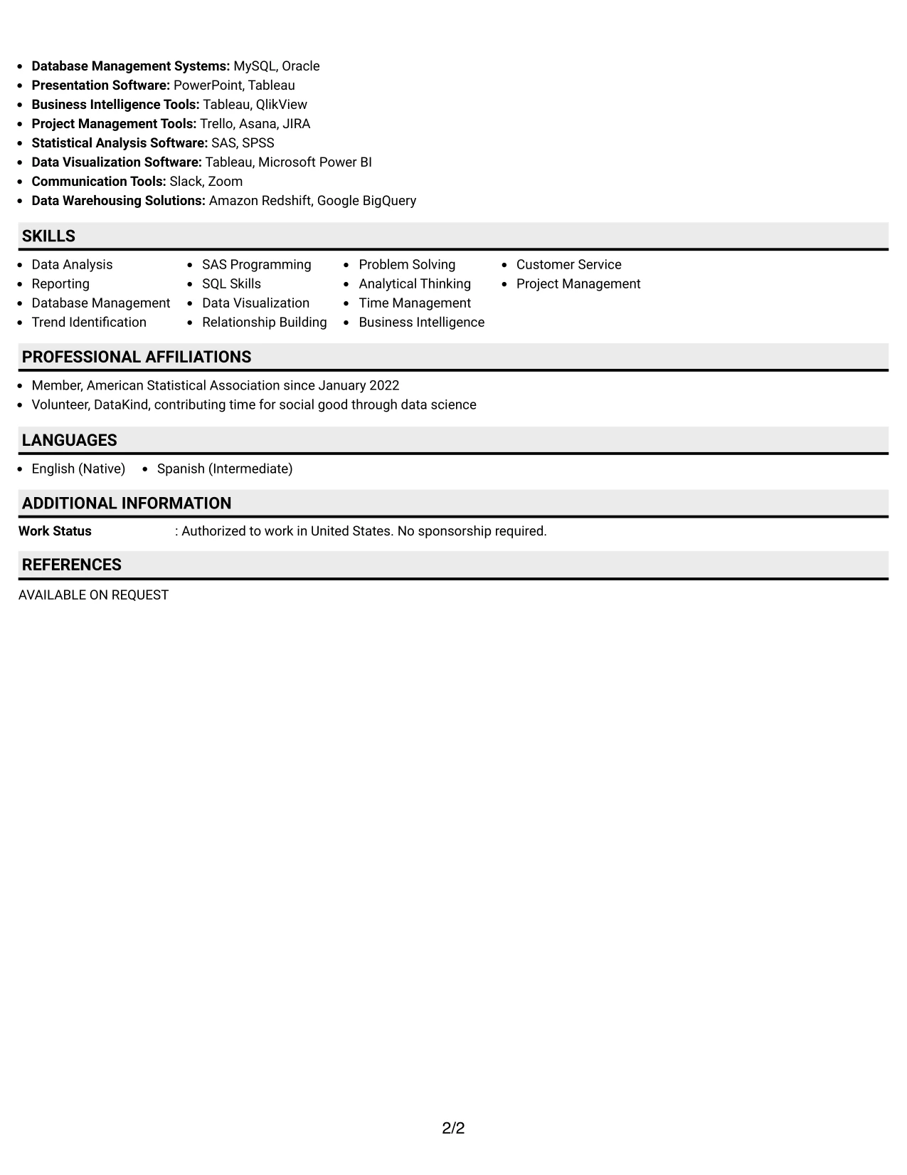 Resume Example Page 2