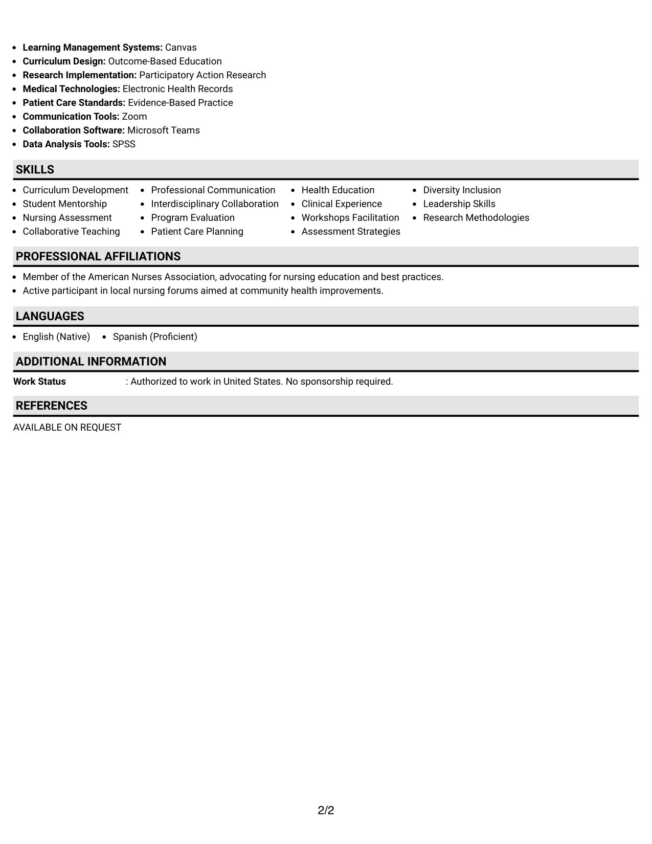 Resume Example Page 2