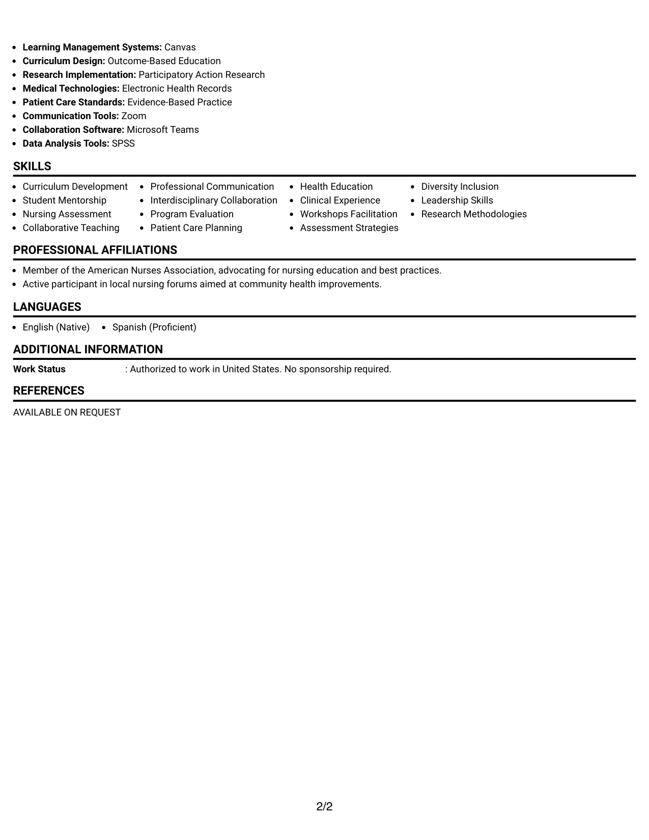 Resume Example Page 2