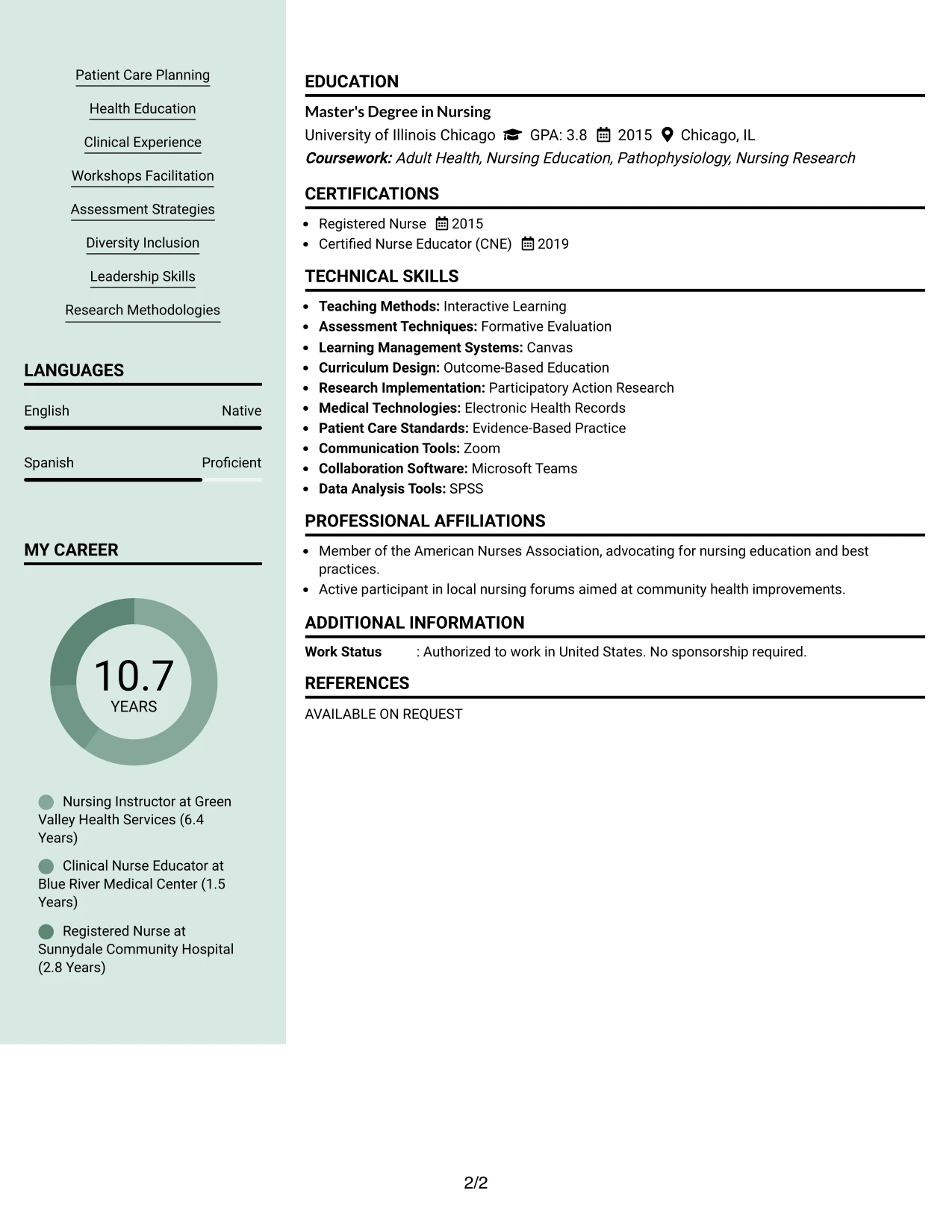 Resume Example Page 2