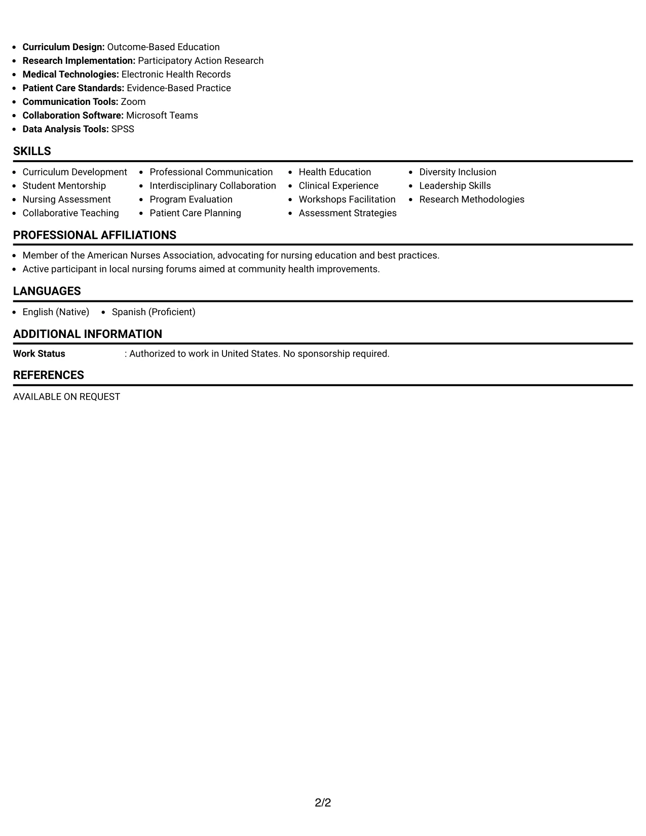 Resume Example Page 2
