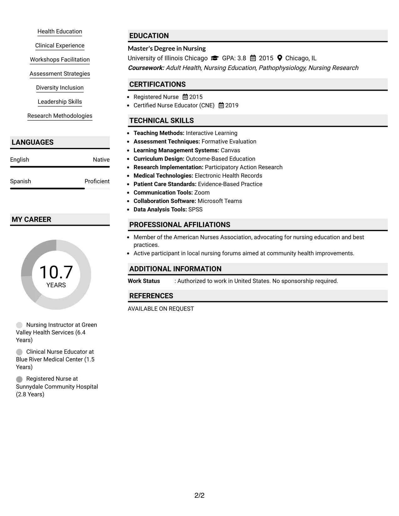 Resume Example Page 2