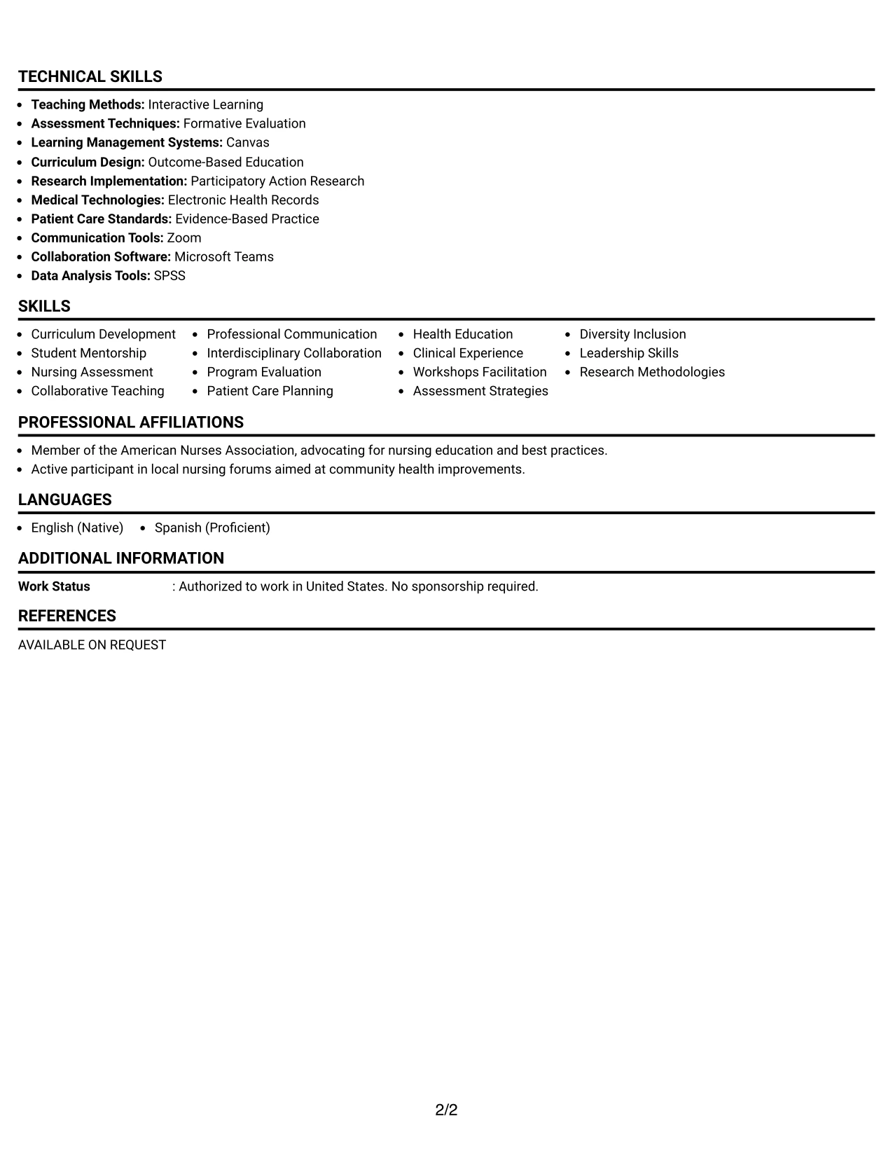 Resume Example Page 2