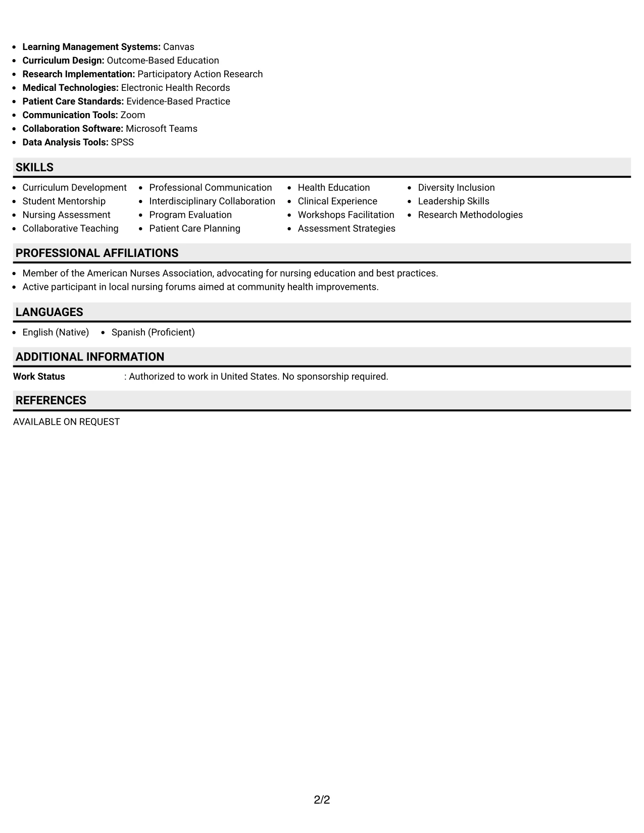 Resume Example Page 2