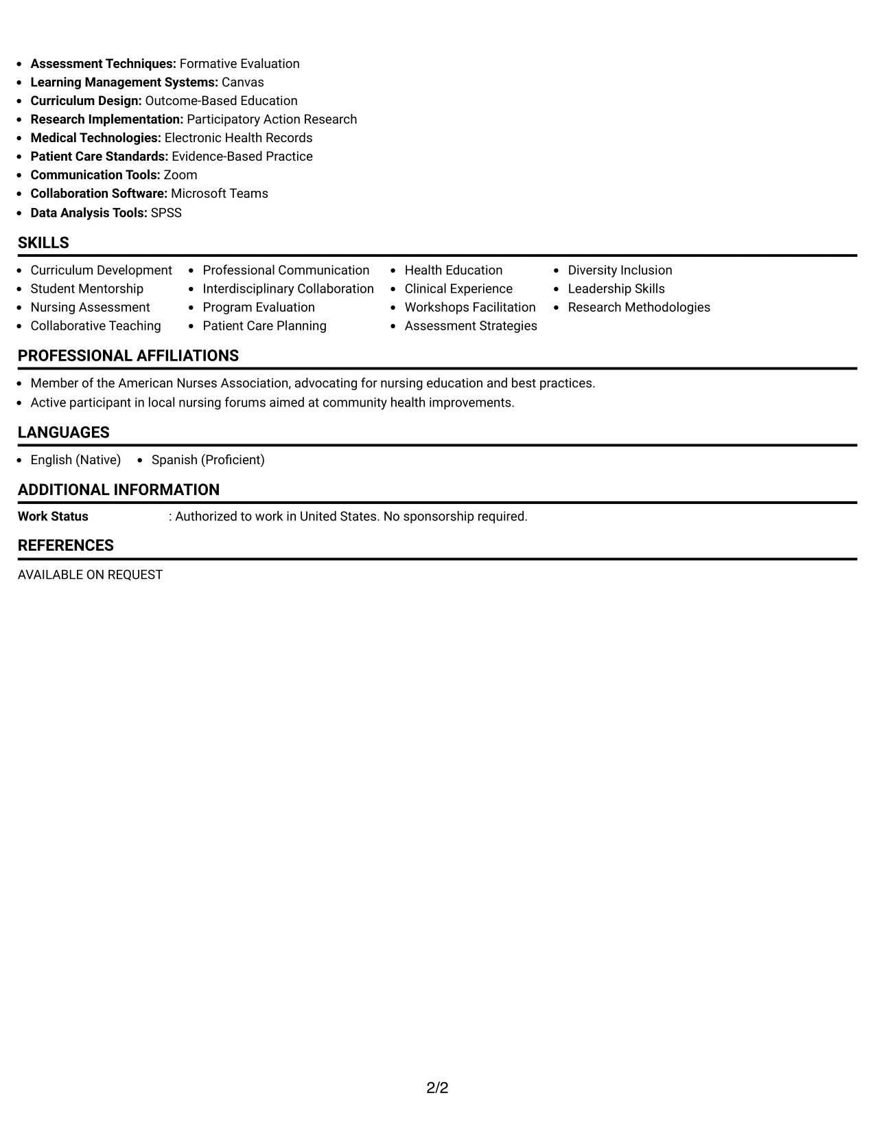 Resume Example Page 2