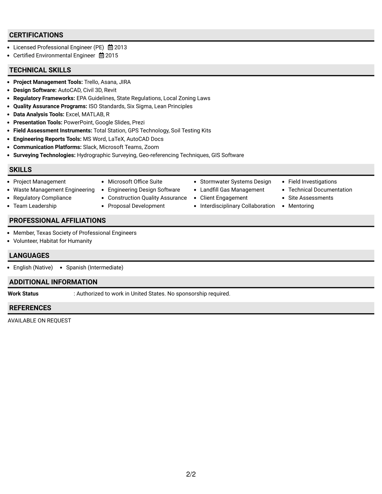 Resume Example Page 2
