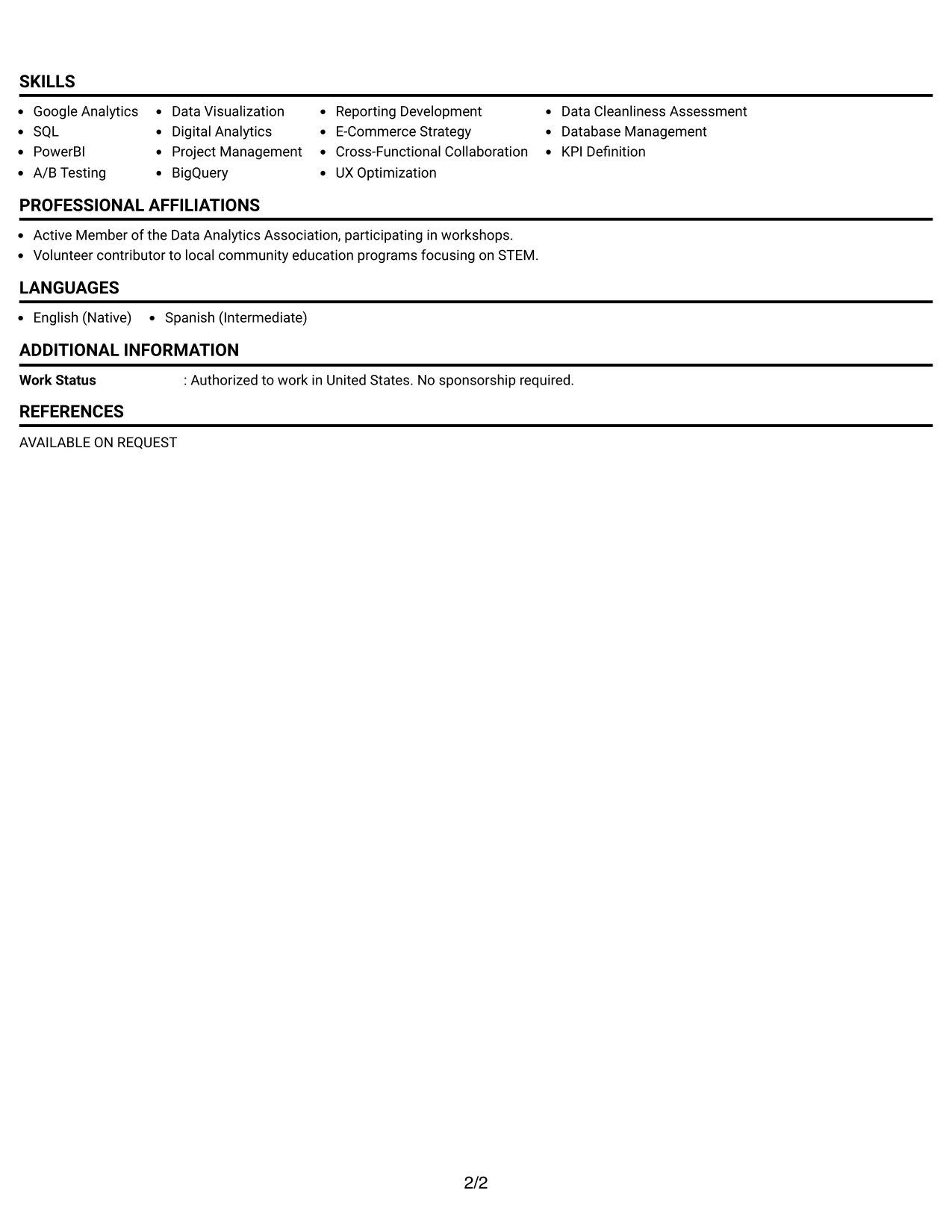 Resume Example Page 2