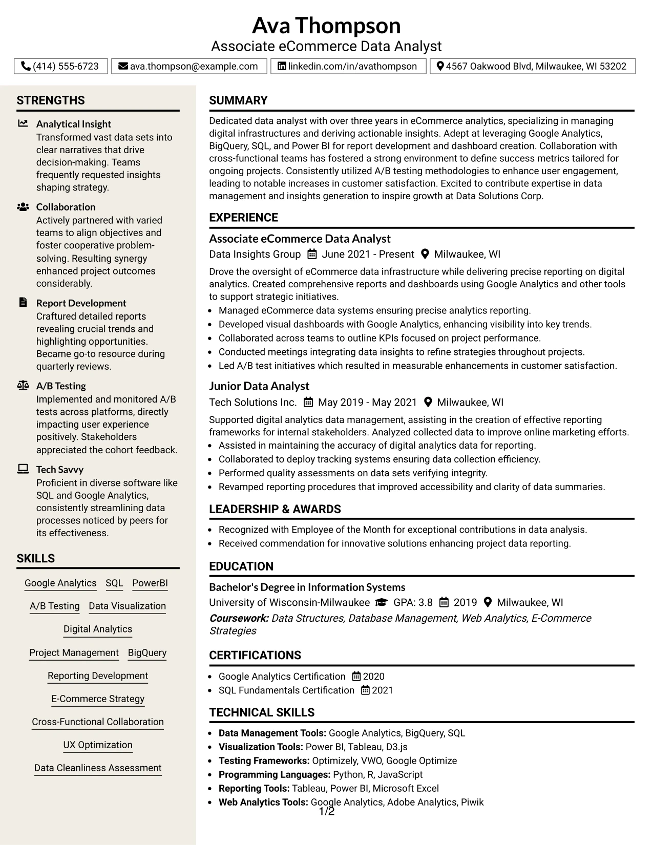 Resume Example Page 1