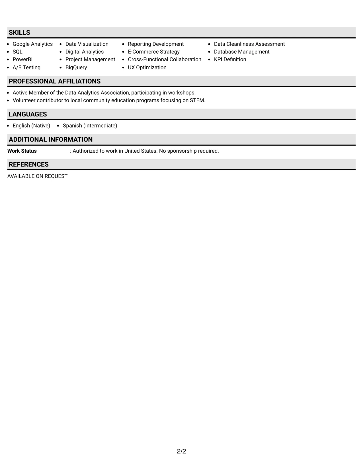 Resume Example Page 2