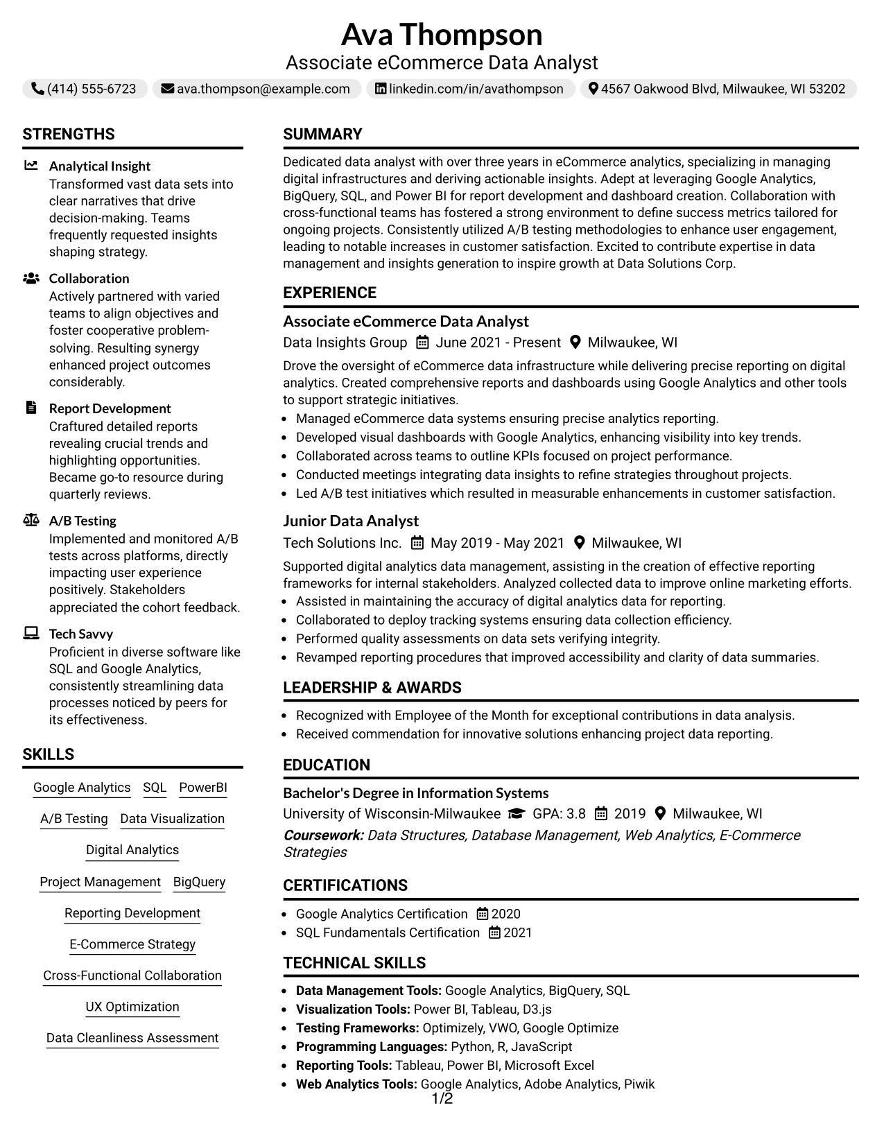 Resume Example Page 1