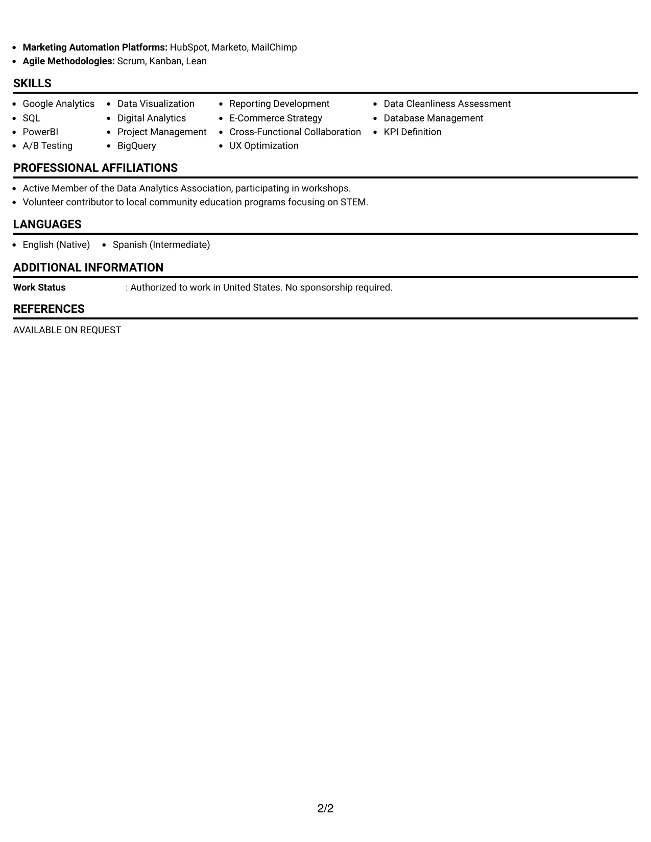 Resume Example Page 2