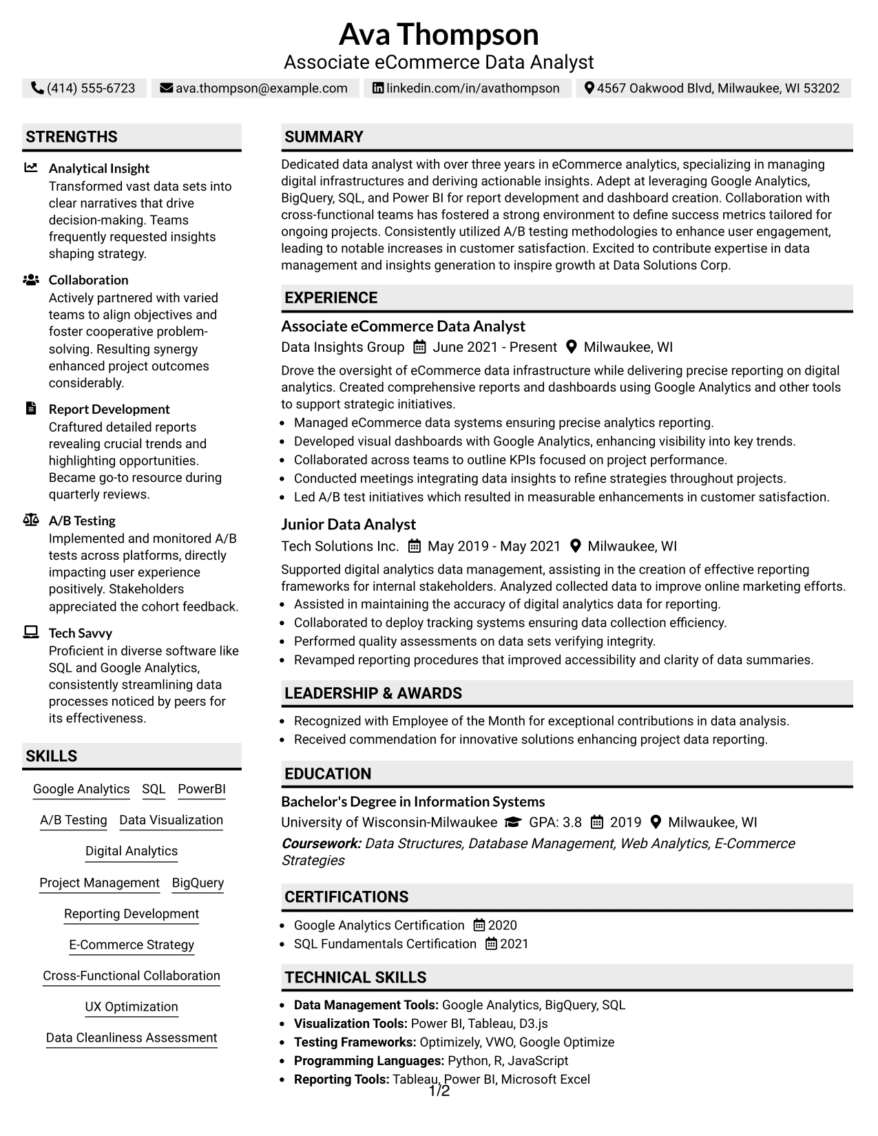 Resume Example Page 1