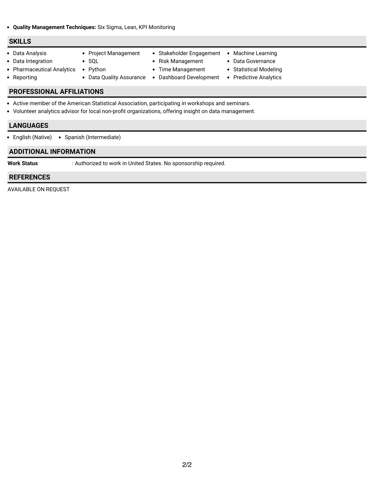 Resume Example Page 2