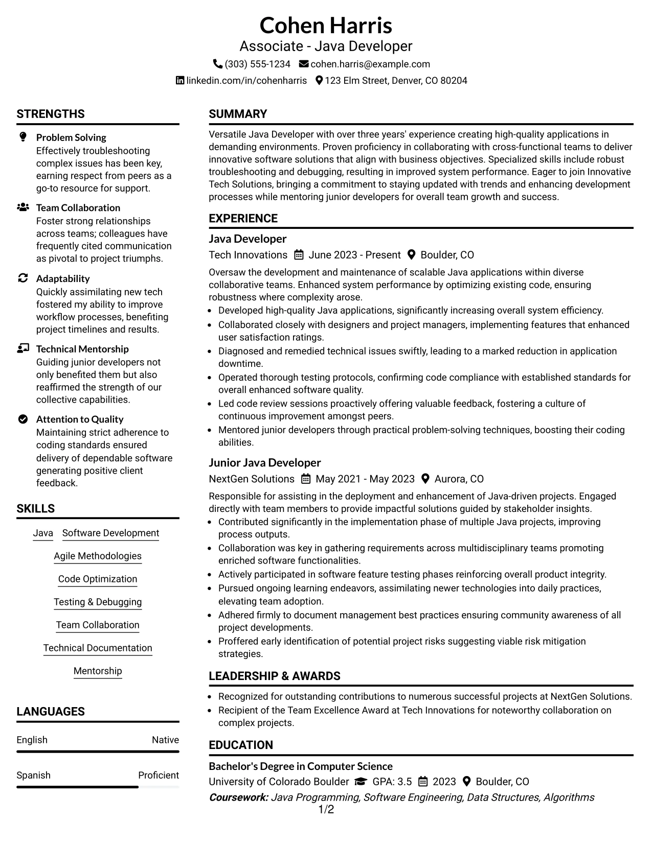 Resume Example Page 1