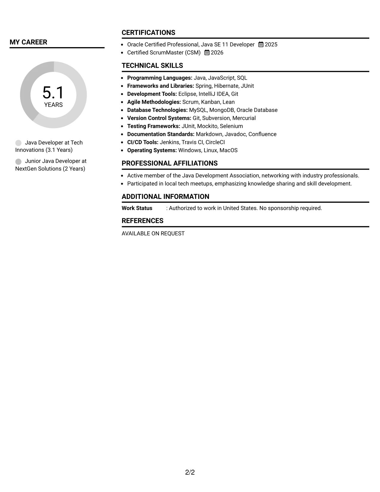 Resume Example Page 2
