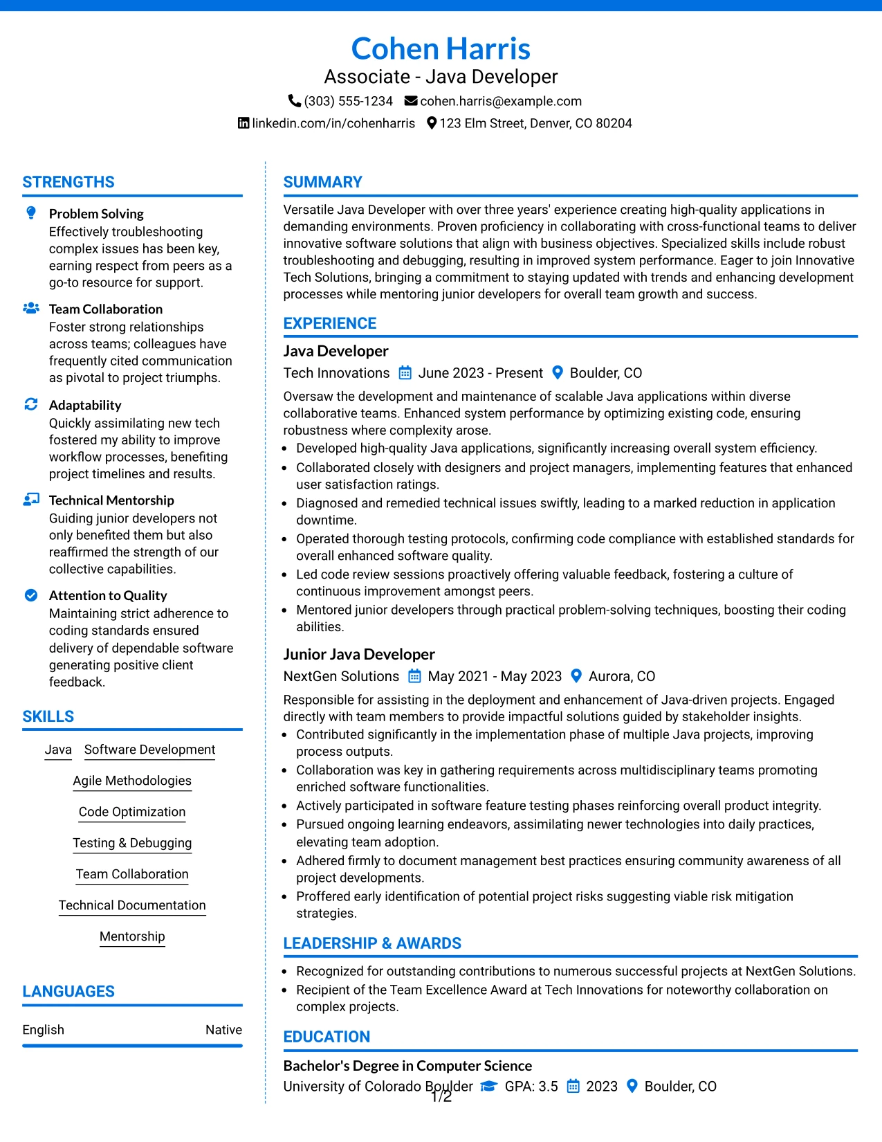 Resume Example Page 1