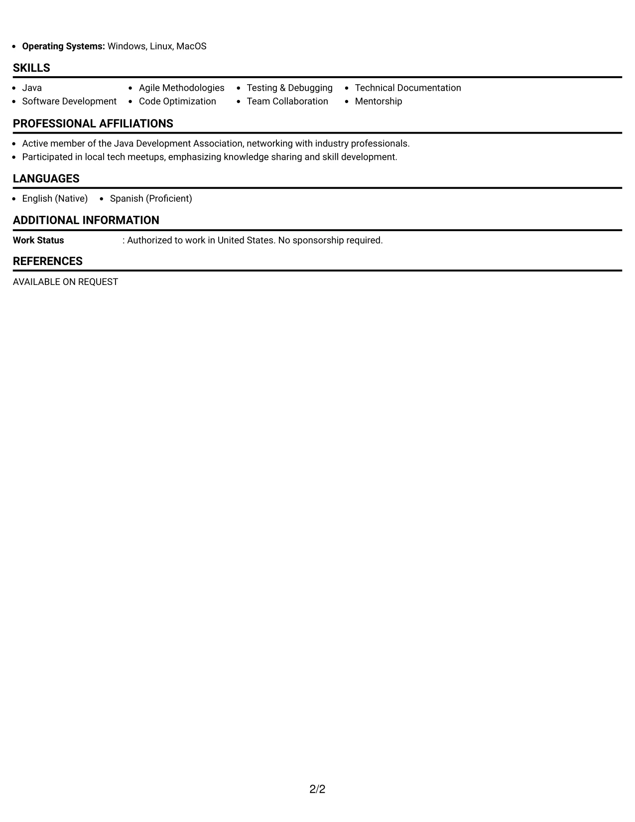 Resume Example Page 2