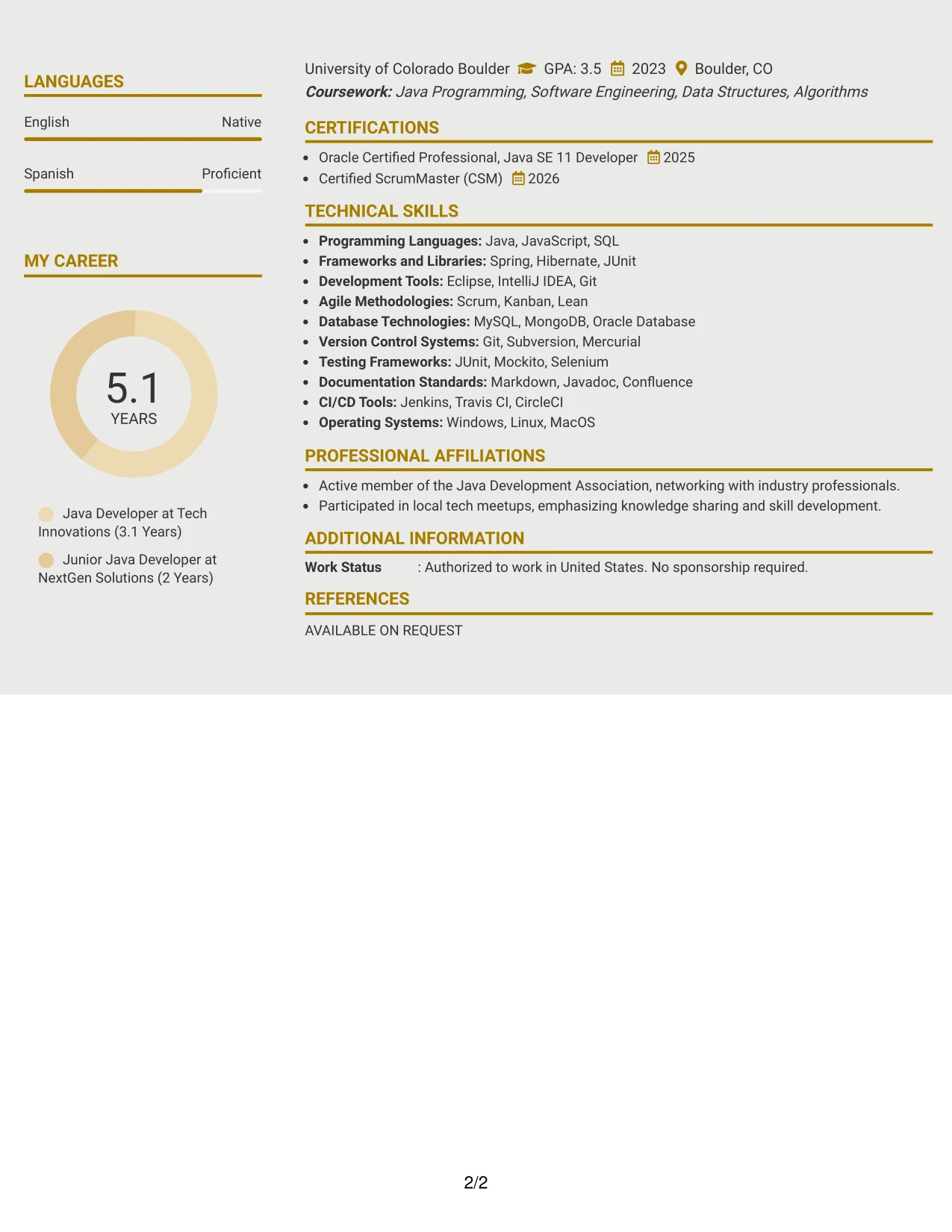 Resume Example Page 2