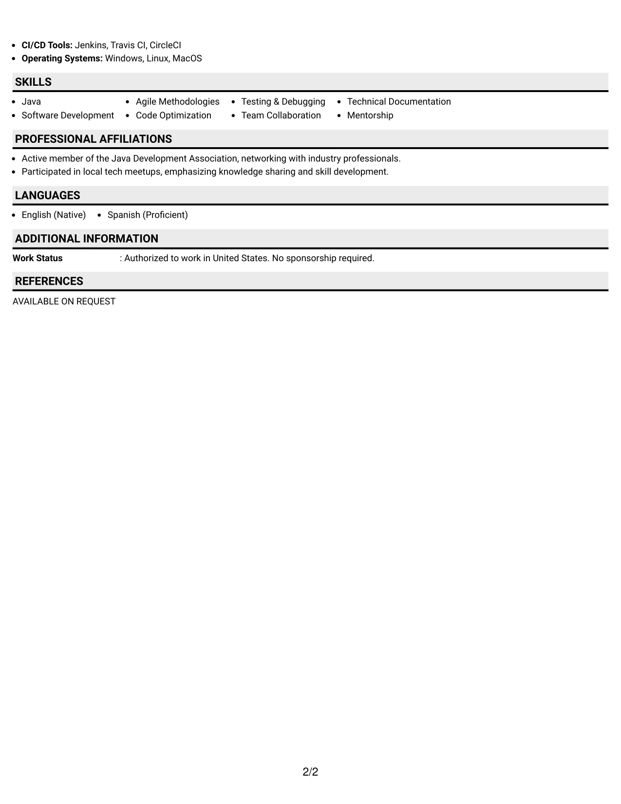 Resume Example Page 2