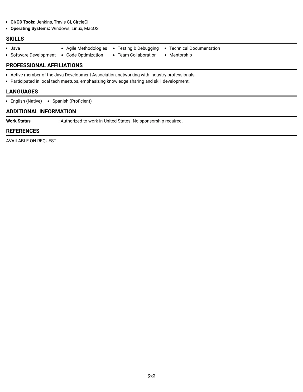 Resume Example Page 2