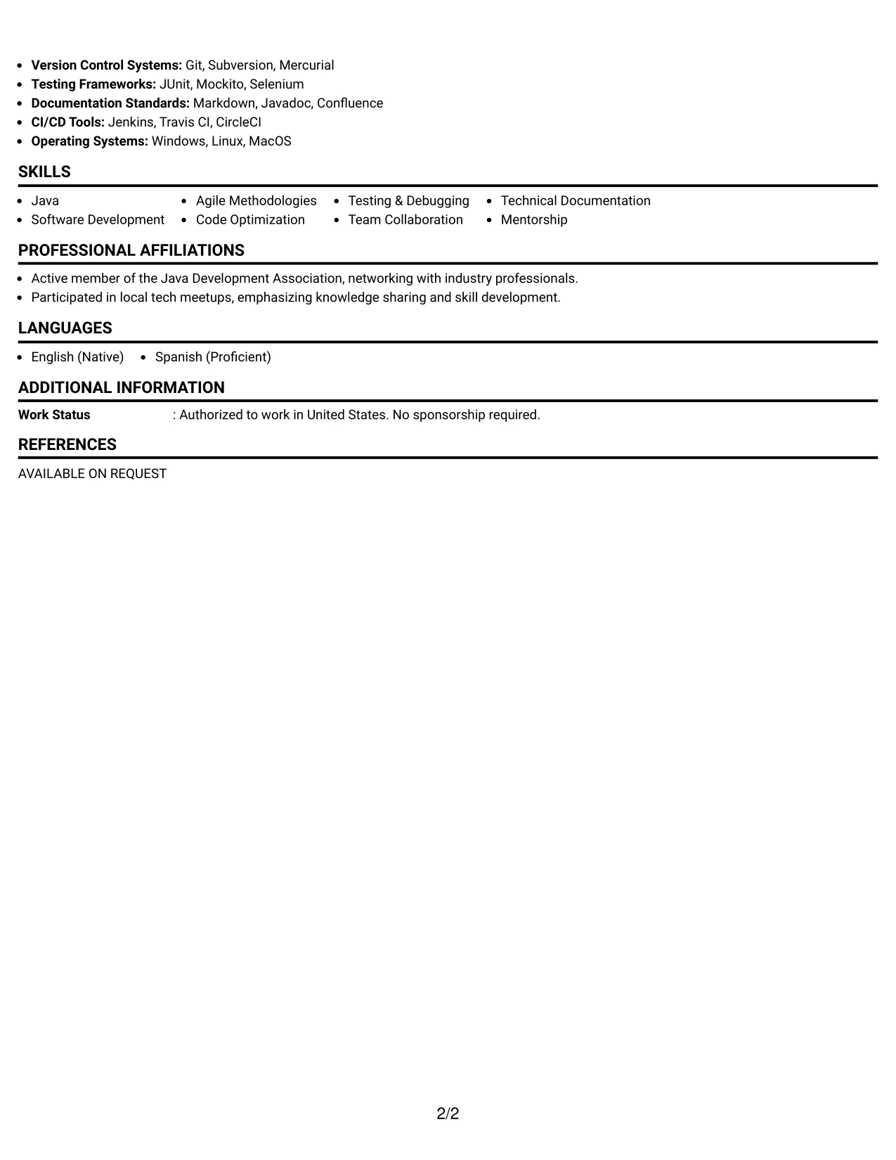 Resume Example Page 2
